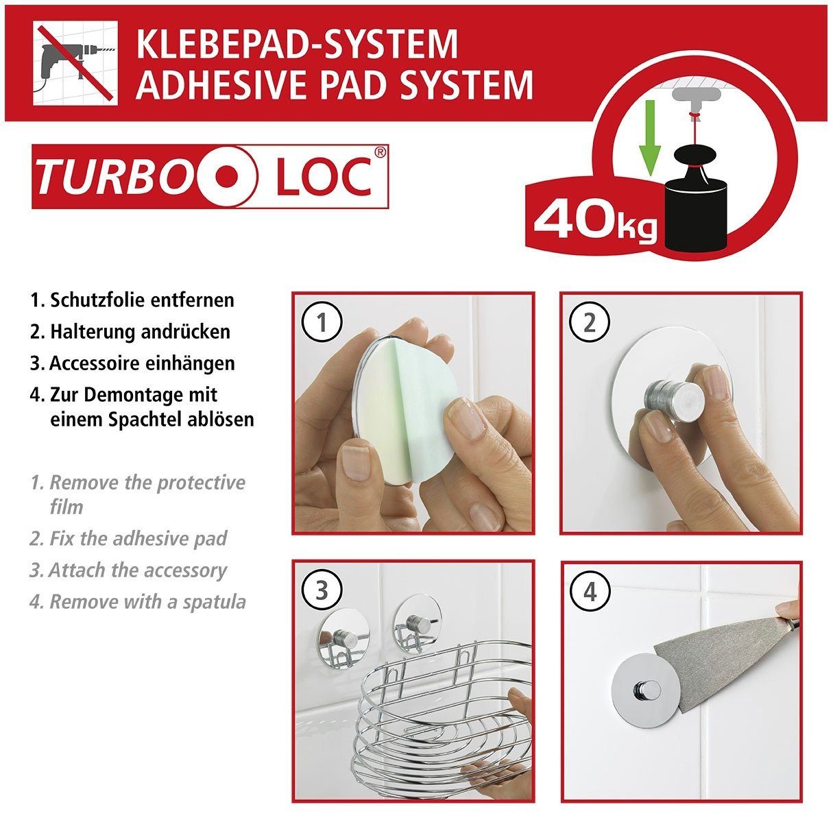WENKO Haardrogerhouder Turbo-Loc® bevestigen zonder boren (1 stuk)