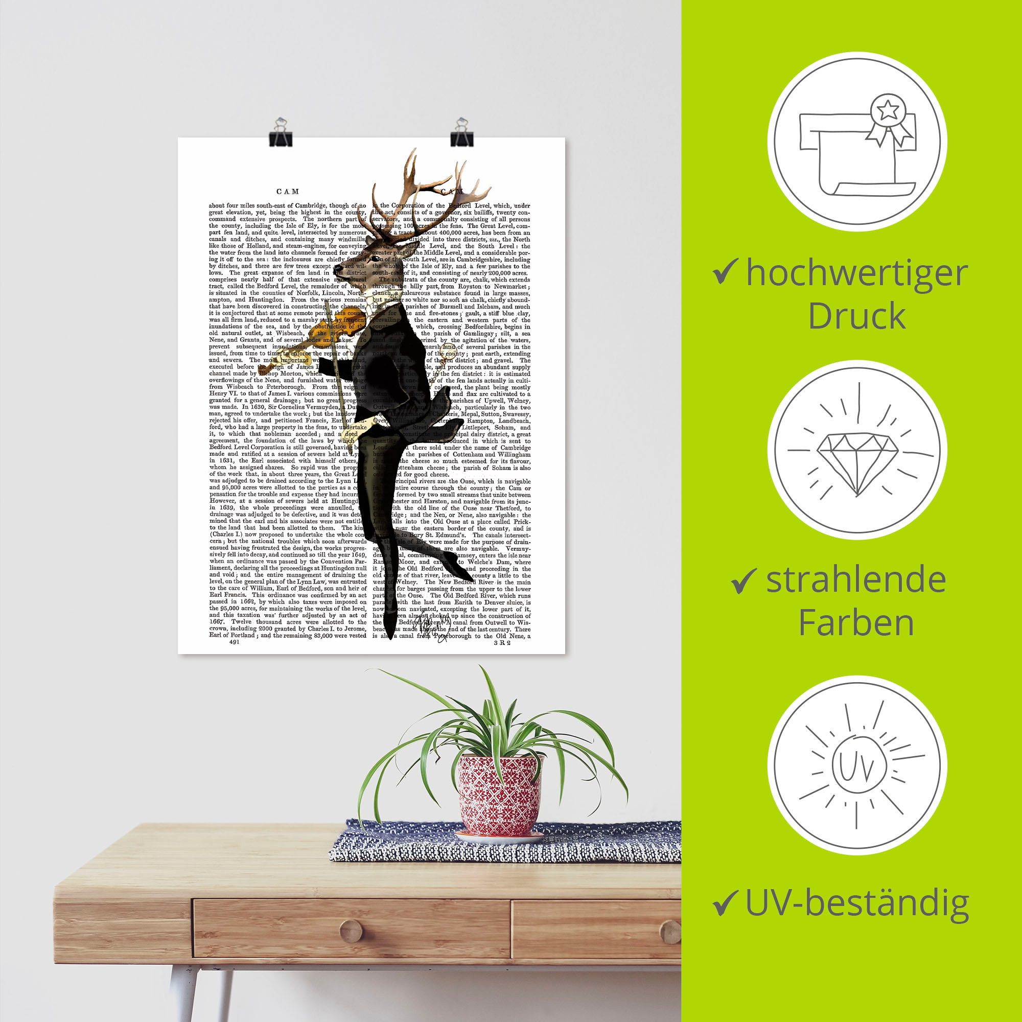 Artland Artprint Dansend hert met viool als artprint op linnen, poster, muursticker in verschillende maten