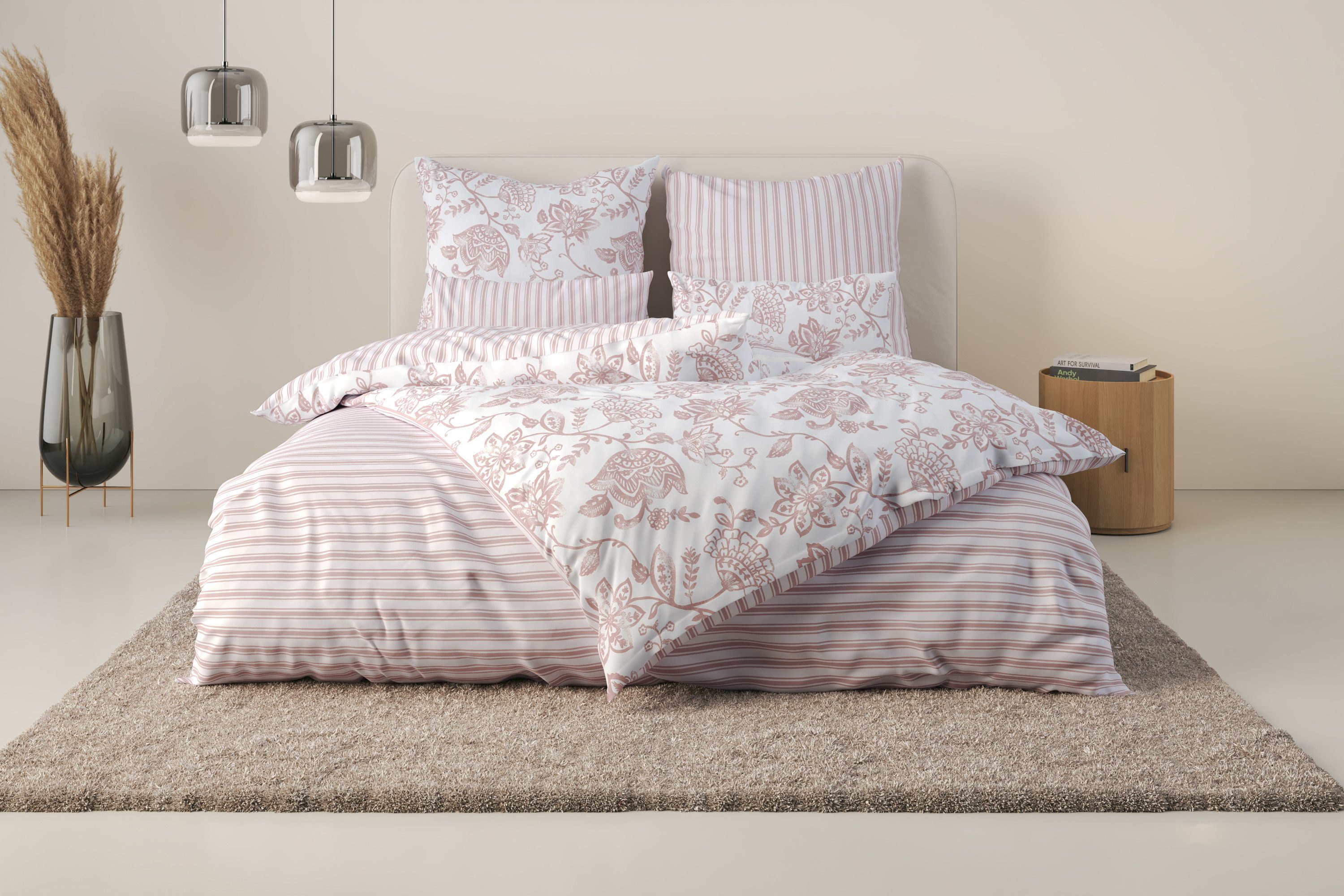 andas Beddengoed Nordby Bedlinnen van katoen, Scandinavisch design, vanaf maat 135x200 cm (2-delig) dekbedovertrekken roze