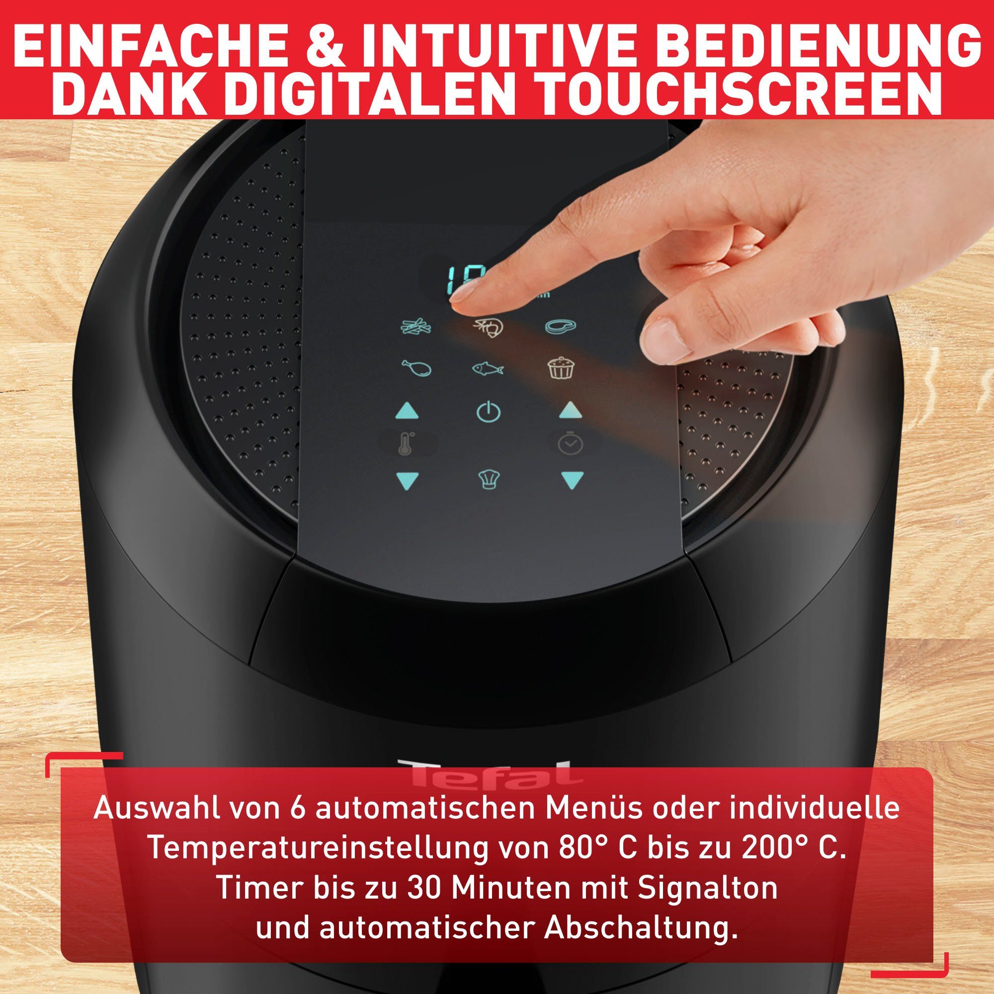 Tefal Airfryer EY3018 Easy Fry Compact Capaciteit: 1,6L, 6 kookprogramma's, timer, gezond zonder vet/olie, EY3018