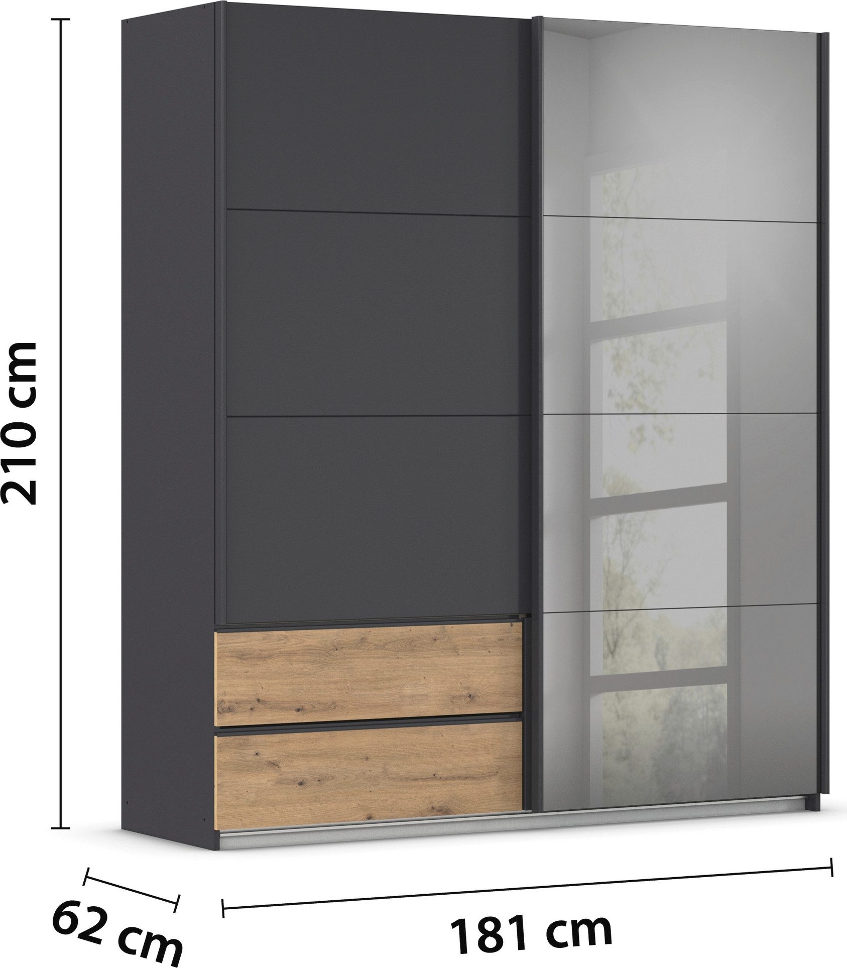 rauch Schuifdeurkast Kledingkast Kast Garderobe ELARA Glazendeur/Grauw spiegel