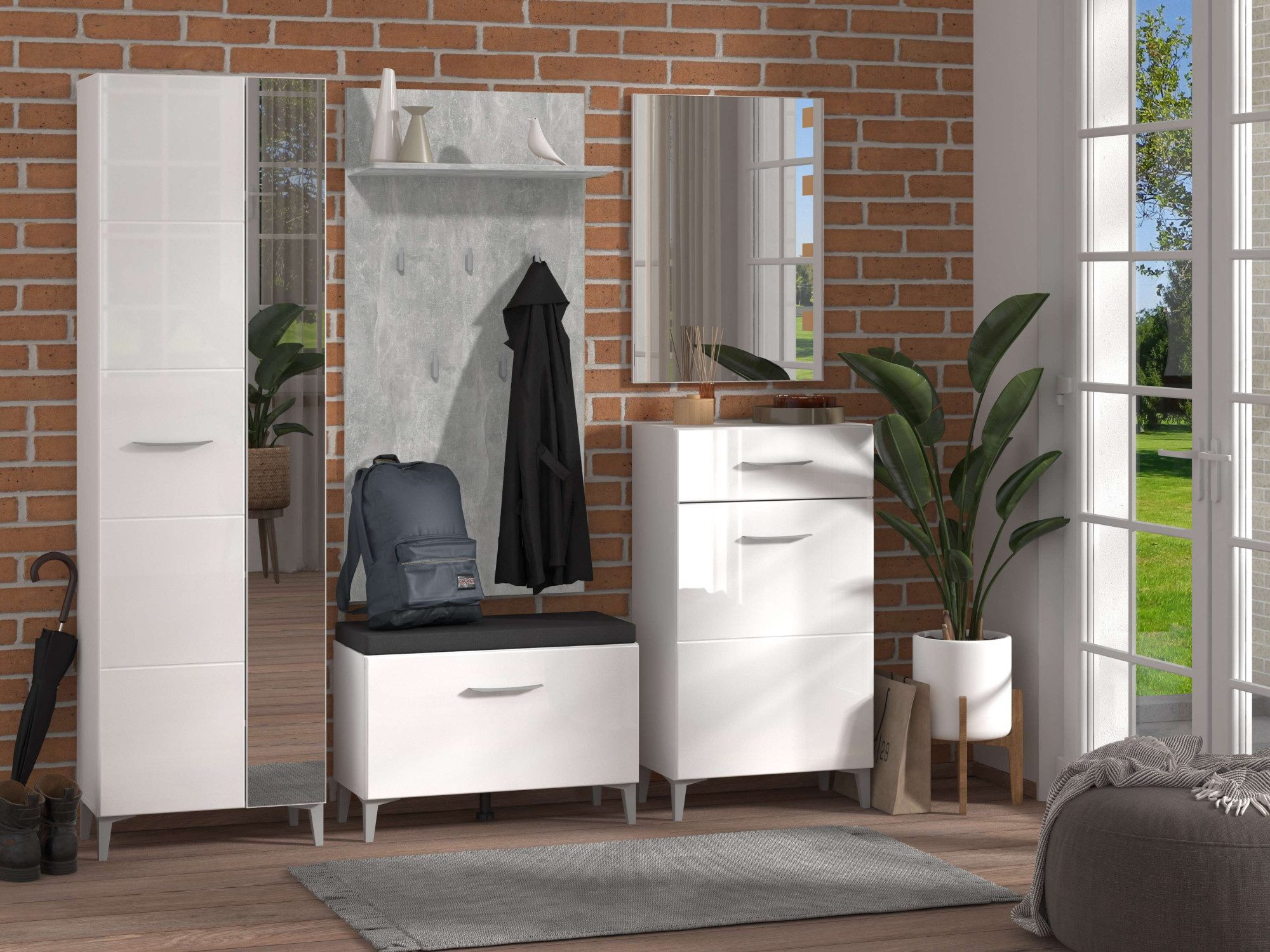 INOSIGN Halmeubelset Como (set, 5-st) incl. 2 kasten, zitbank, garderobe paneel en spiegel (complete set, 5-delig) kapstokpanelen wit