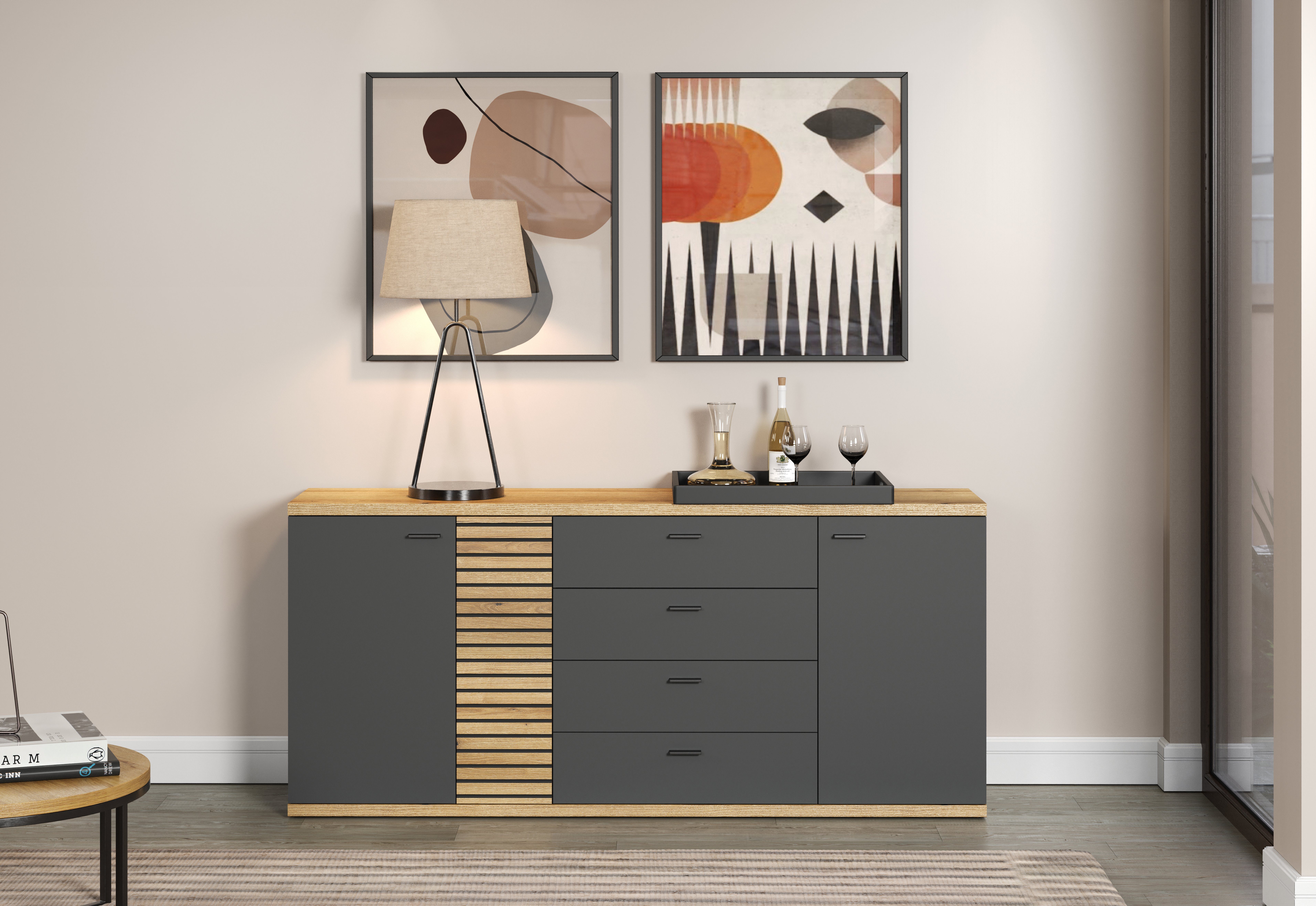 INOSIGN Dressoir GALWAY Commode met trendy ribbellook en Soft-Close - 186/42/85 cm