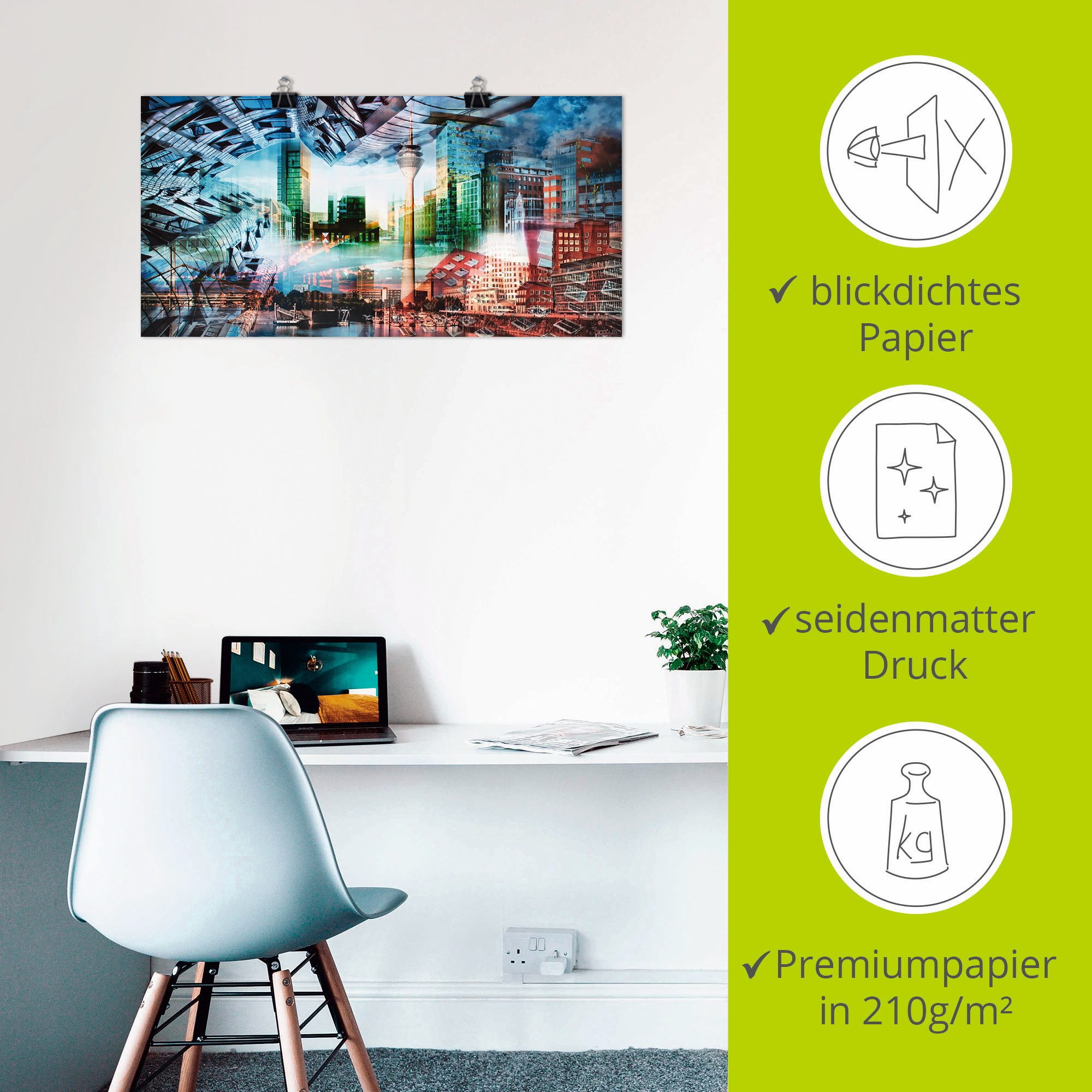 Artland Poster Düsseldorf skyline collage VII als artprint op linnen, muursticker of poster in verschillende maten