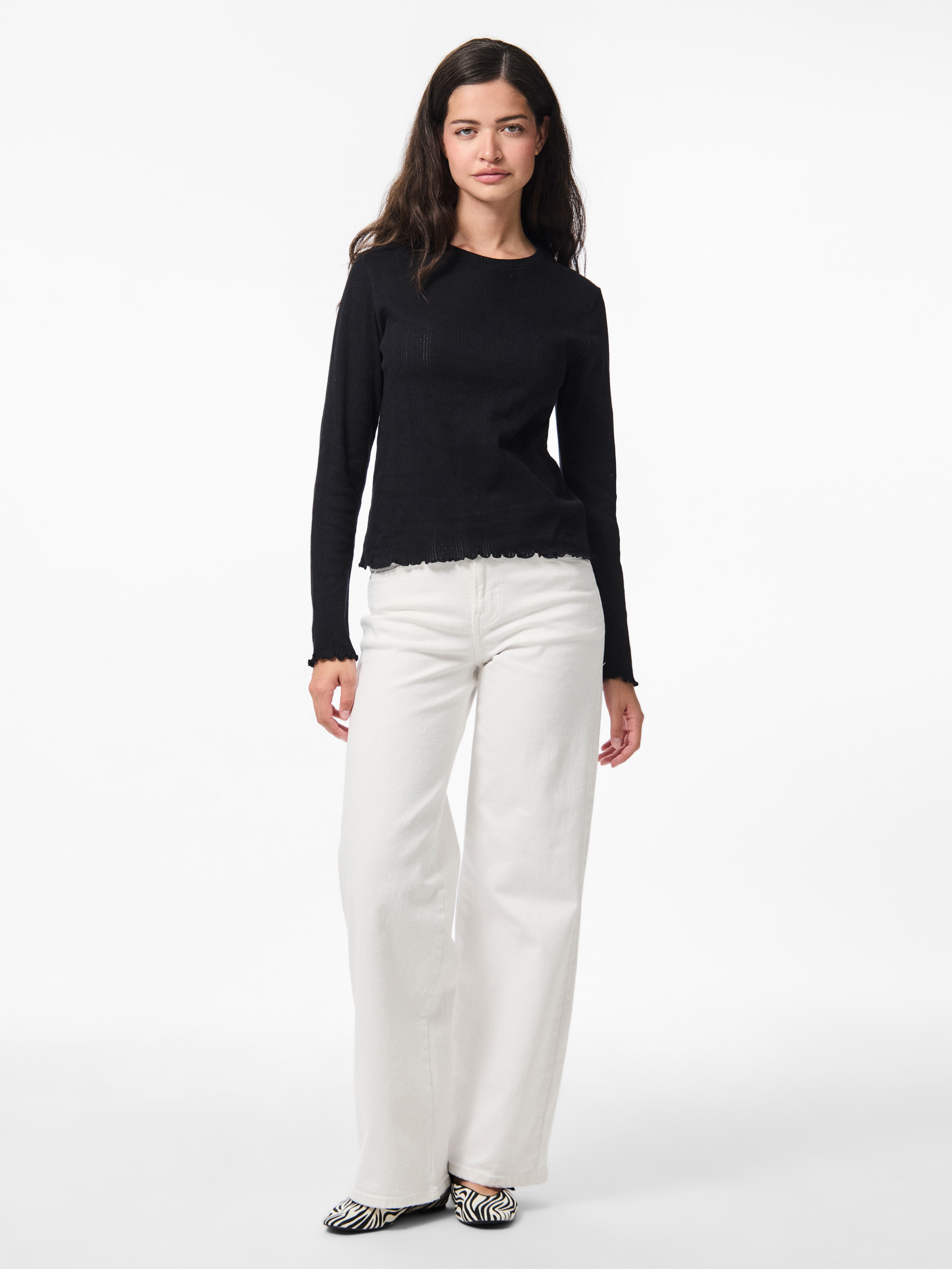 pieces Shirt met lange mouwen PCMARIE LS O-NECK POIN TOP JRS NOOS BC