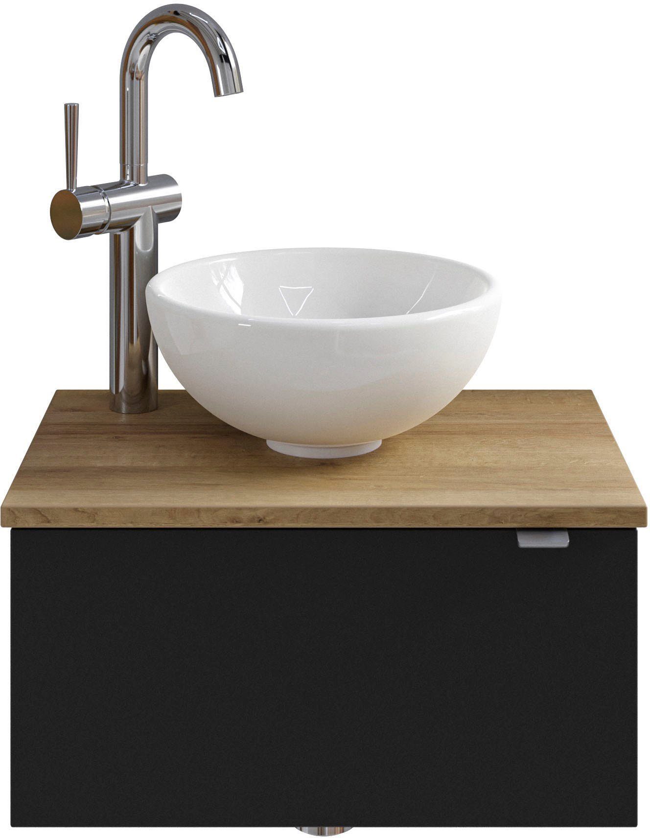 Saphir Wastafelonderkast Serie 6915 wastafel met onderkast voor gastenbadkamer, tweede toilet (3-delig) wastafelmeubels zwart