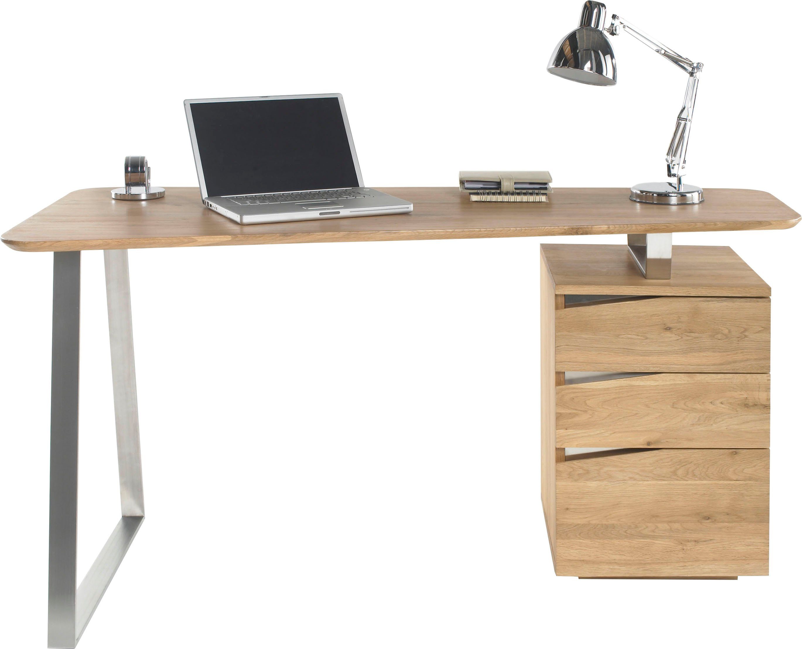 MCA furniture Bureau Tori Noesteiken massief hout geolied, met 3 laden, breedte 150 cm