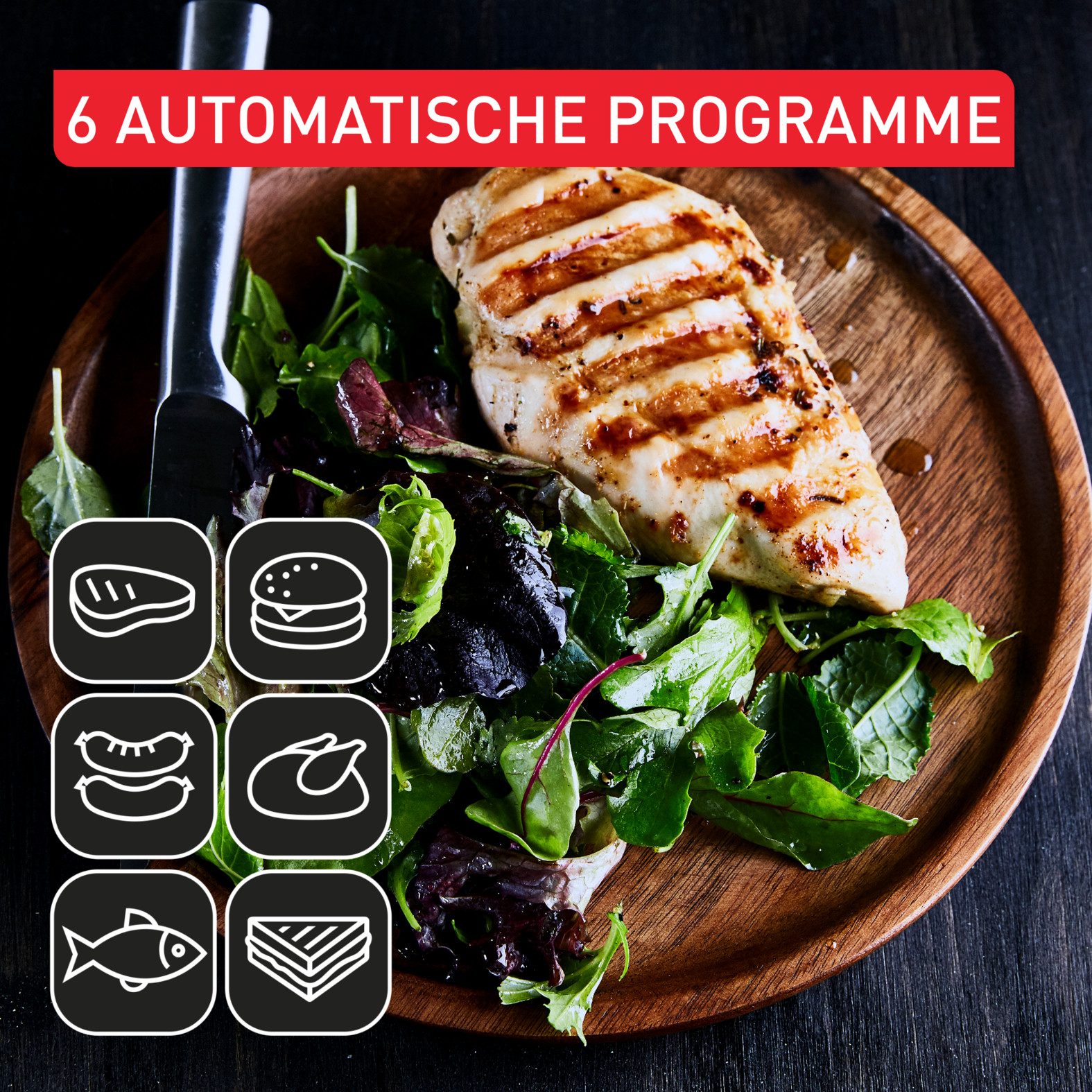 Tefal Contactgrill OptiGrill+, erneuerte Kochstufenanzeige, 6 automatische Programme vernieuwde kookniveau-indicator, 6 automatische programma's, inclusief receptenboek