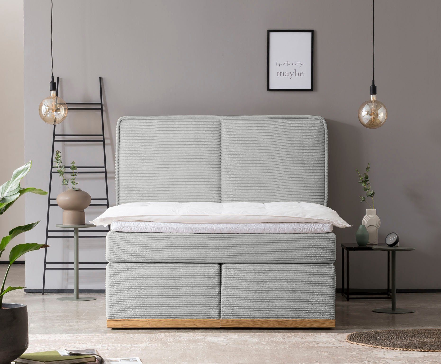 Home affaire Boxspring SHERWOOD hotelbed, bekleed bed Hoogwaardig cord ,zachte velours-structuur, met topmatras, eiken