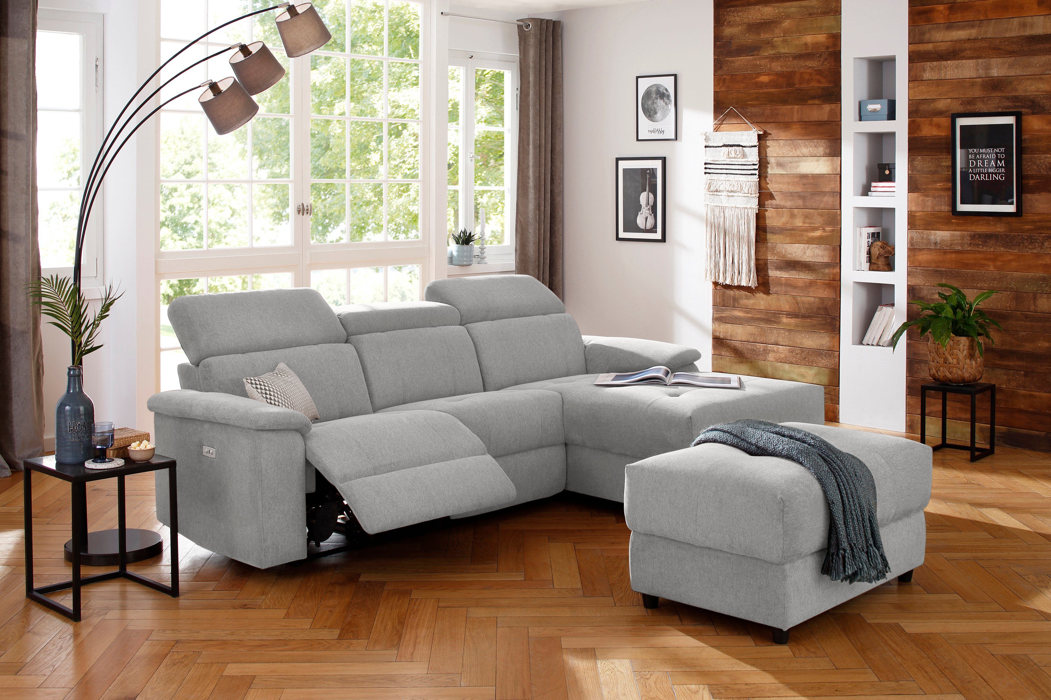 Home affaire Hoekbank Binado, L-vorm, met handmatige of elektrische relaxfunctie met usb-aansluiting