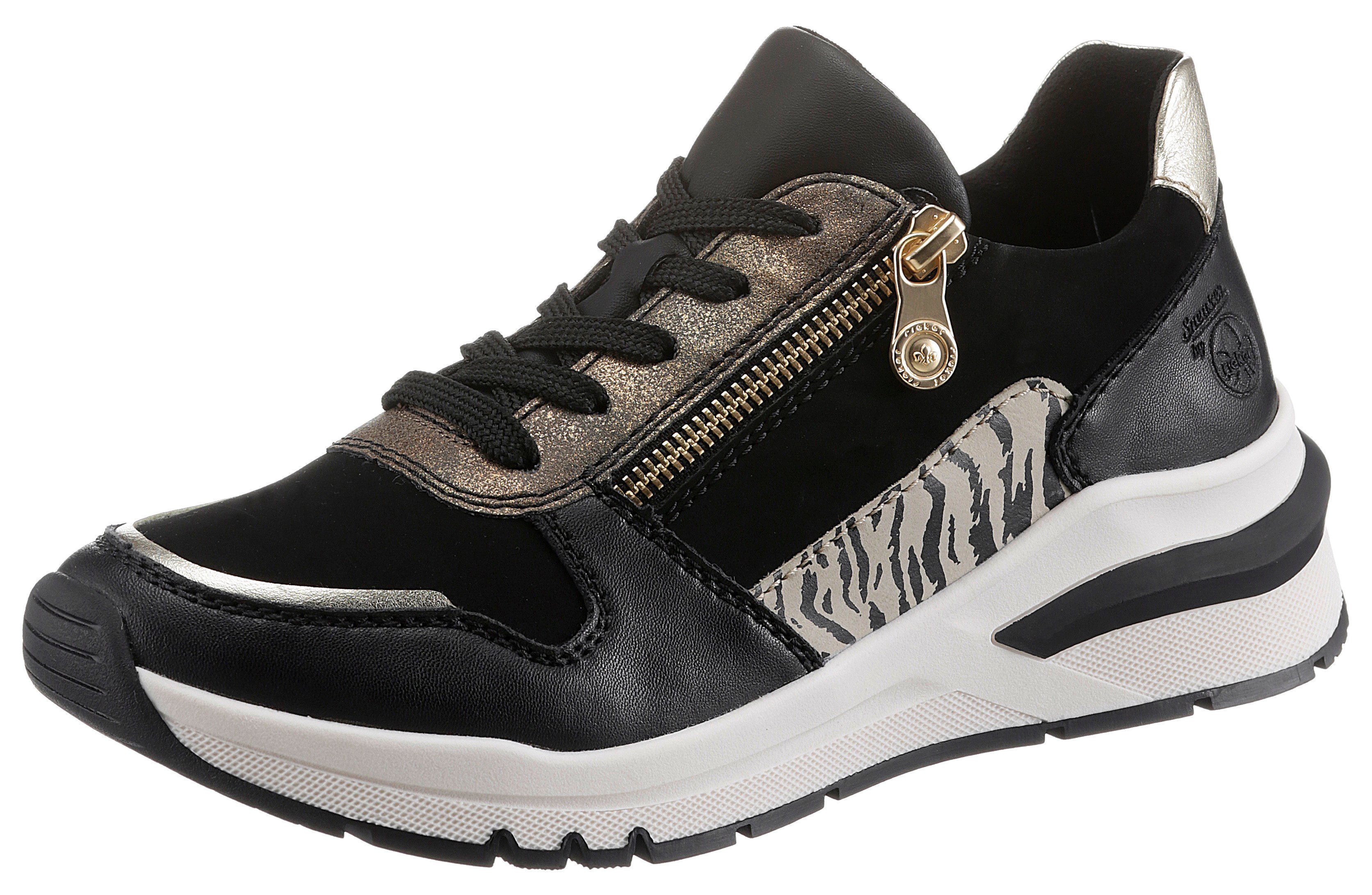 Rieker Sneakers met sleehak met goudkleurige details, vrijetijdsschoen, halfhoge schoen, veterschoen