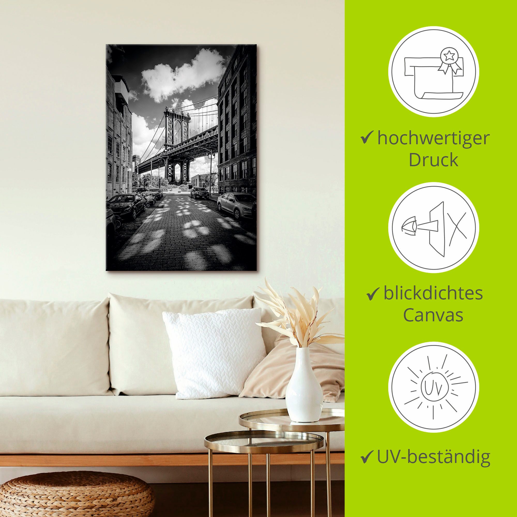 Artland Artprint Manhattan Bridge in Brooklyn, New York als artprint op linnen, poster in verschillende formaten maten