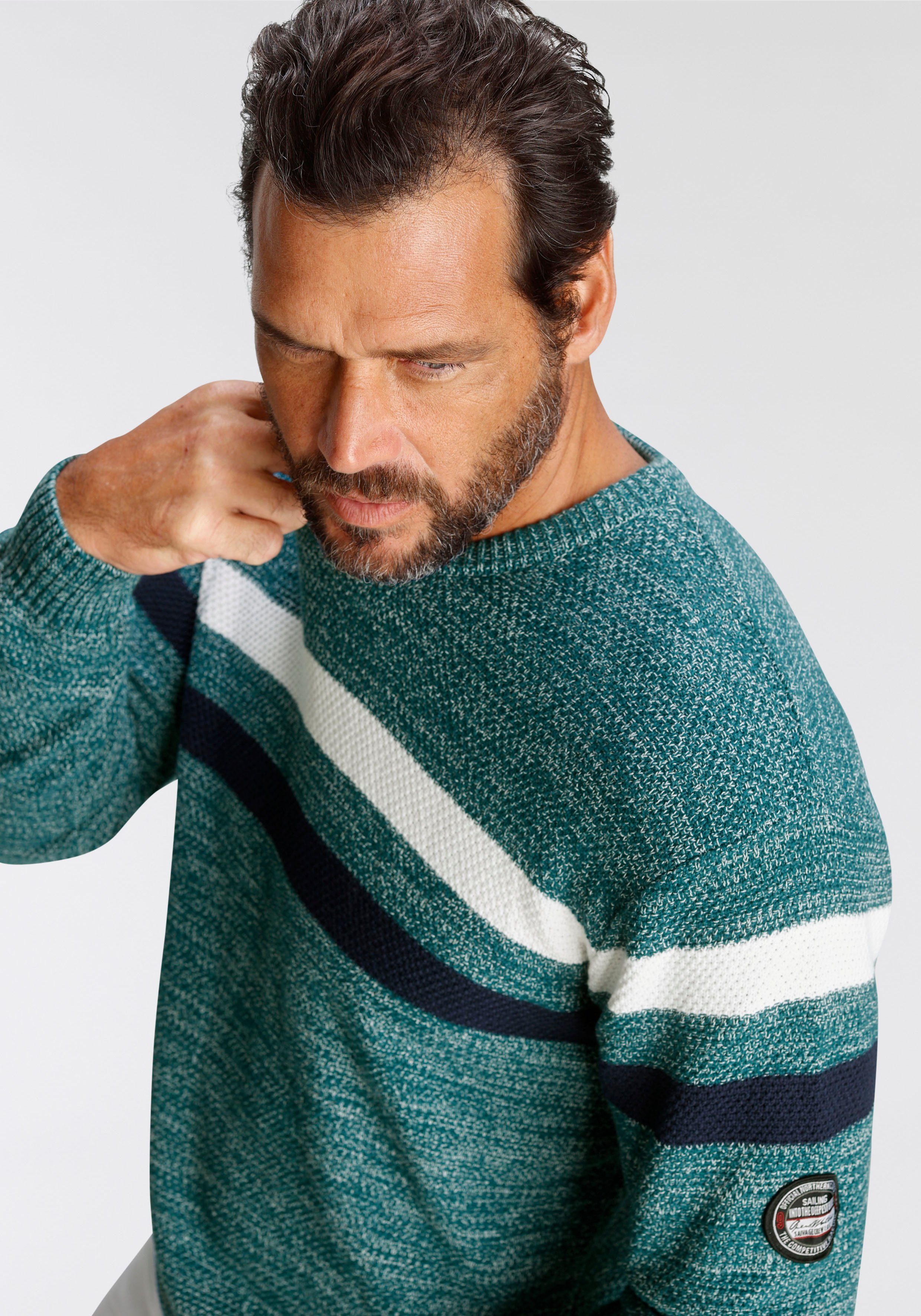 Man's World Trui met ronde hals Tot maat 5 XL in gemêleerde look