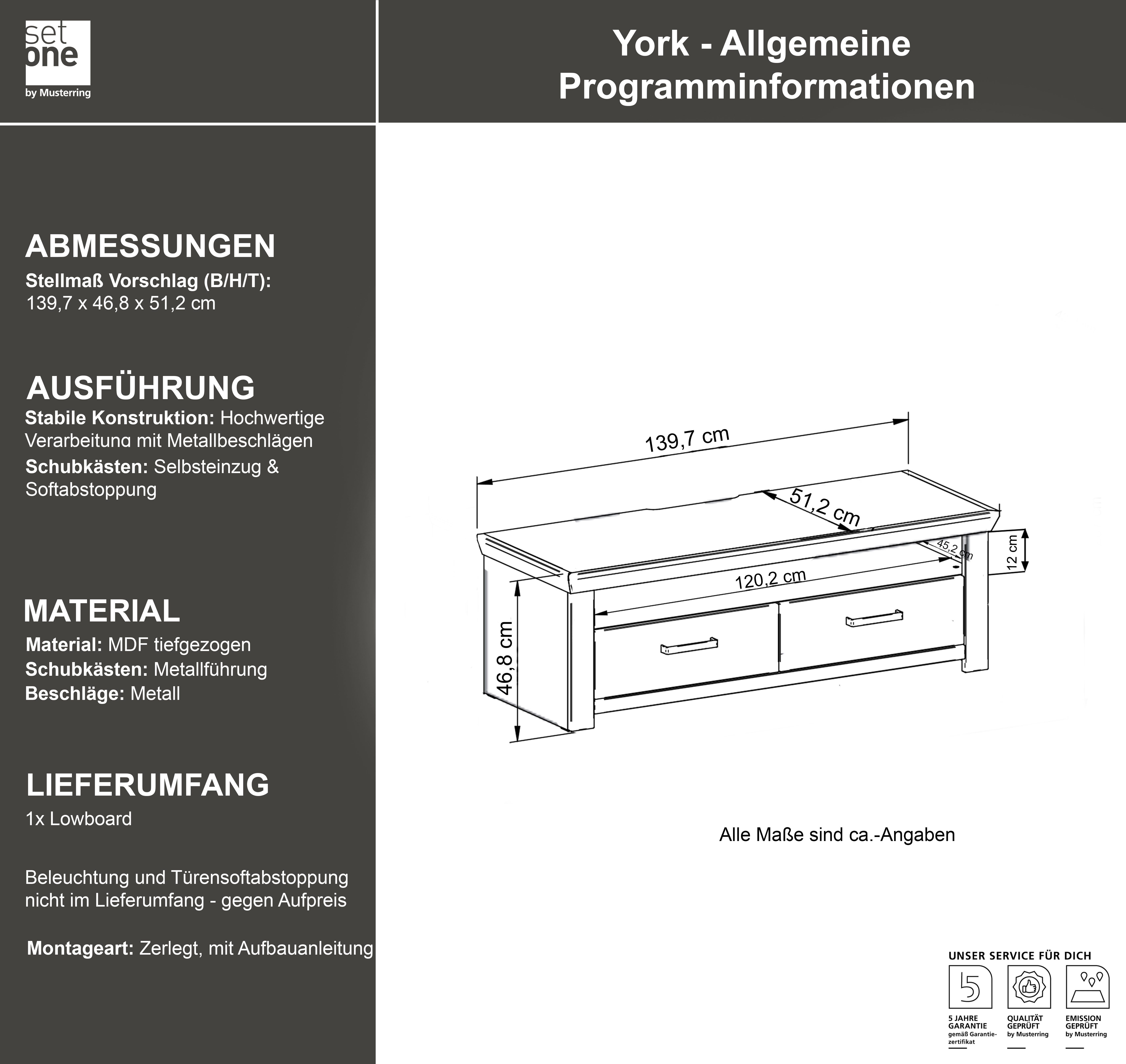 set one by Musterring Tv-meubel York Type 31, met 2 laden, verlichting optioneel, breedte 140 cm