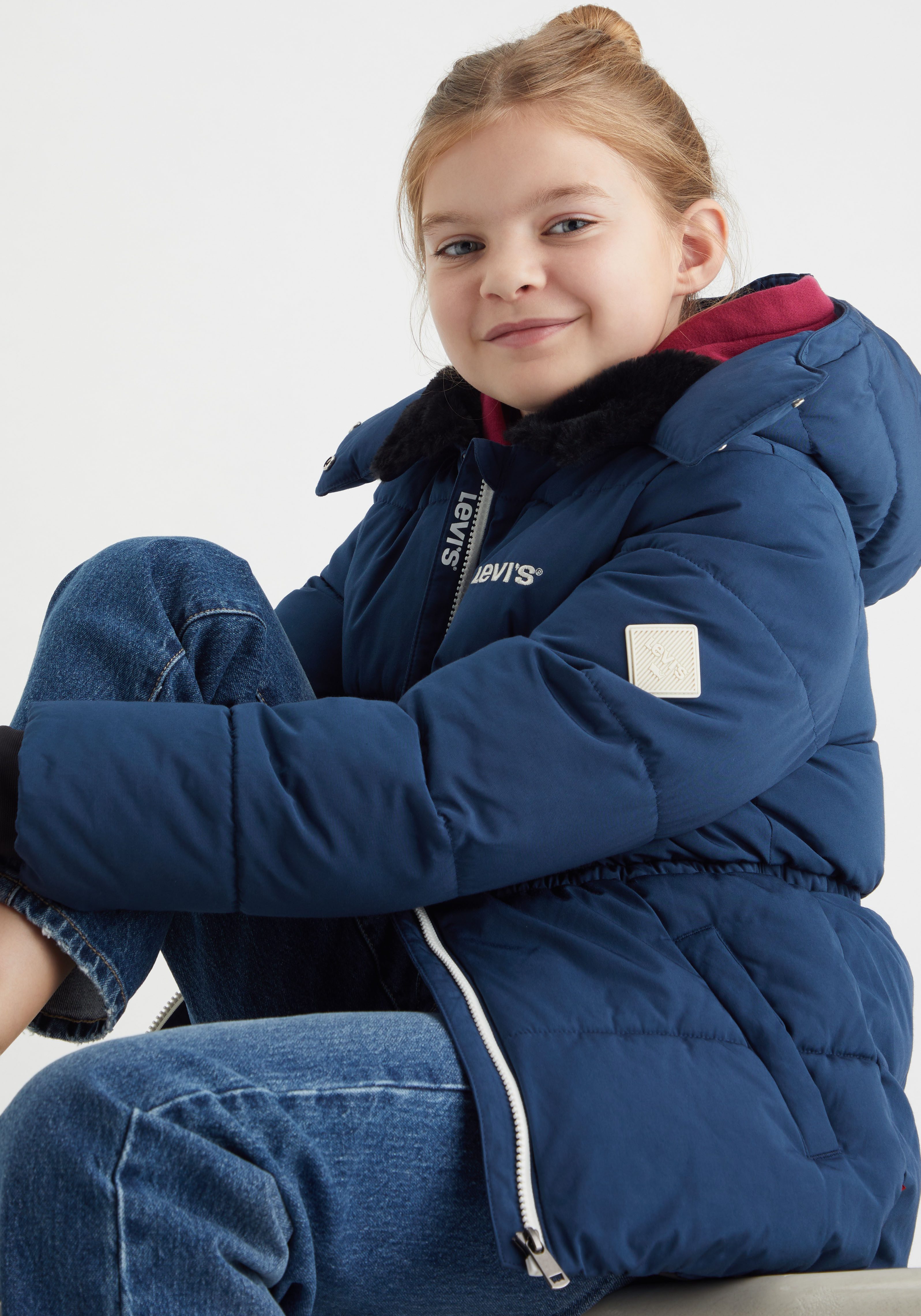 Levi's Kidswear Winterjack LVG MIX MEDIA THIGH LENGTH PUF met afneembare capuchon voor meisjes