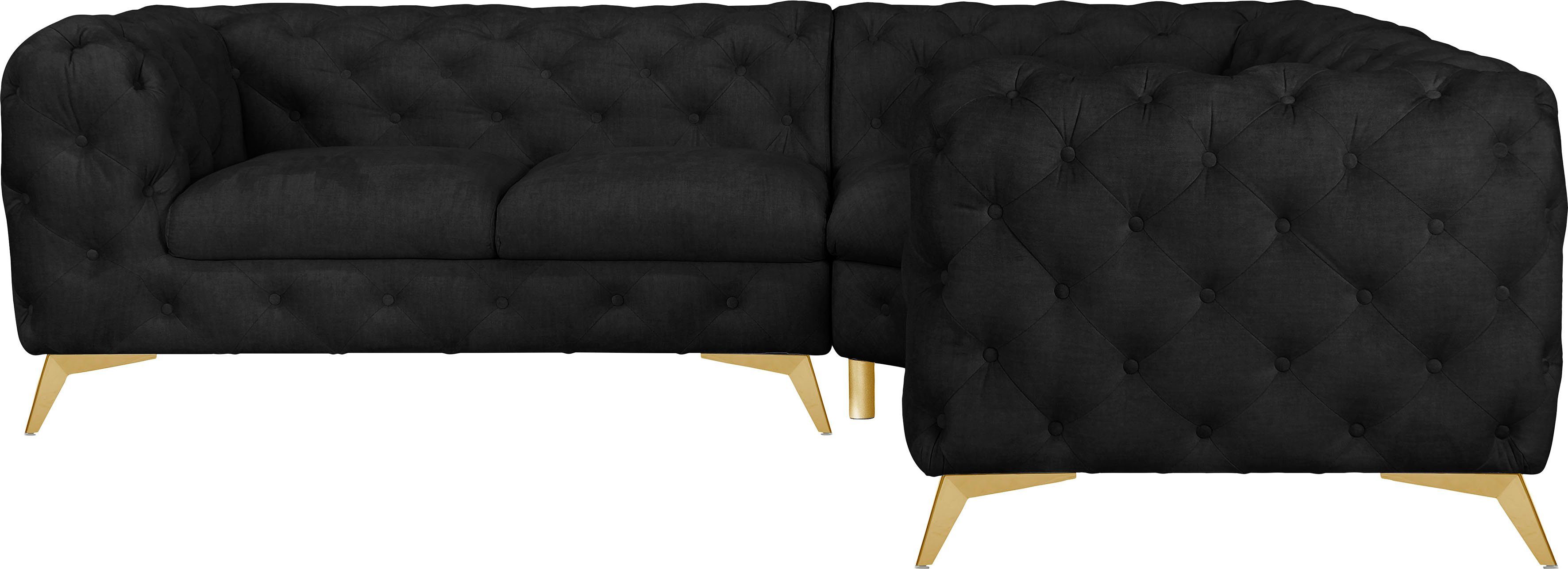 Leonique Chesterfield-bank Glynis L-vorm luxueuze capitonnage, moderne chesterfield look, kleur van de poten ter keuze zwart, chesterfield banken,