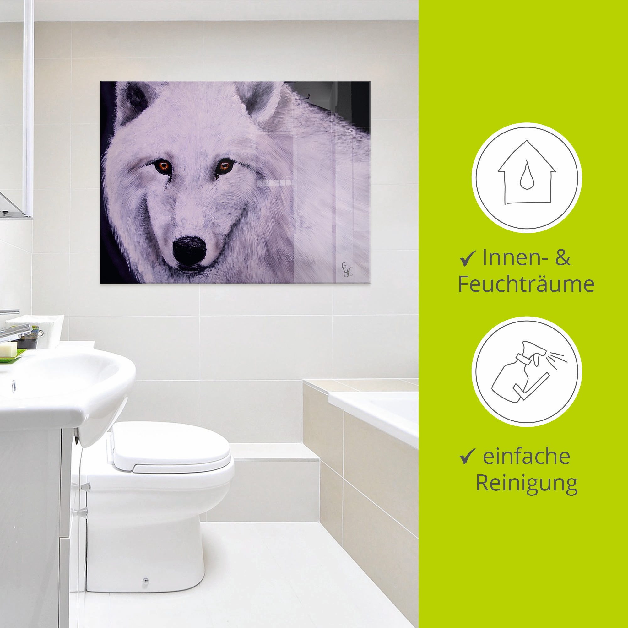 Artland Print op glas Witte wolf in verschillende maten