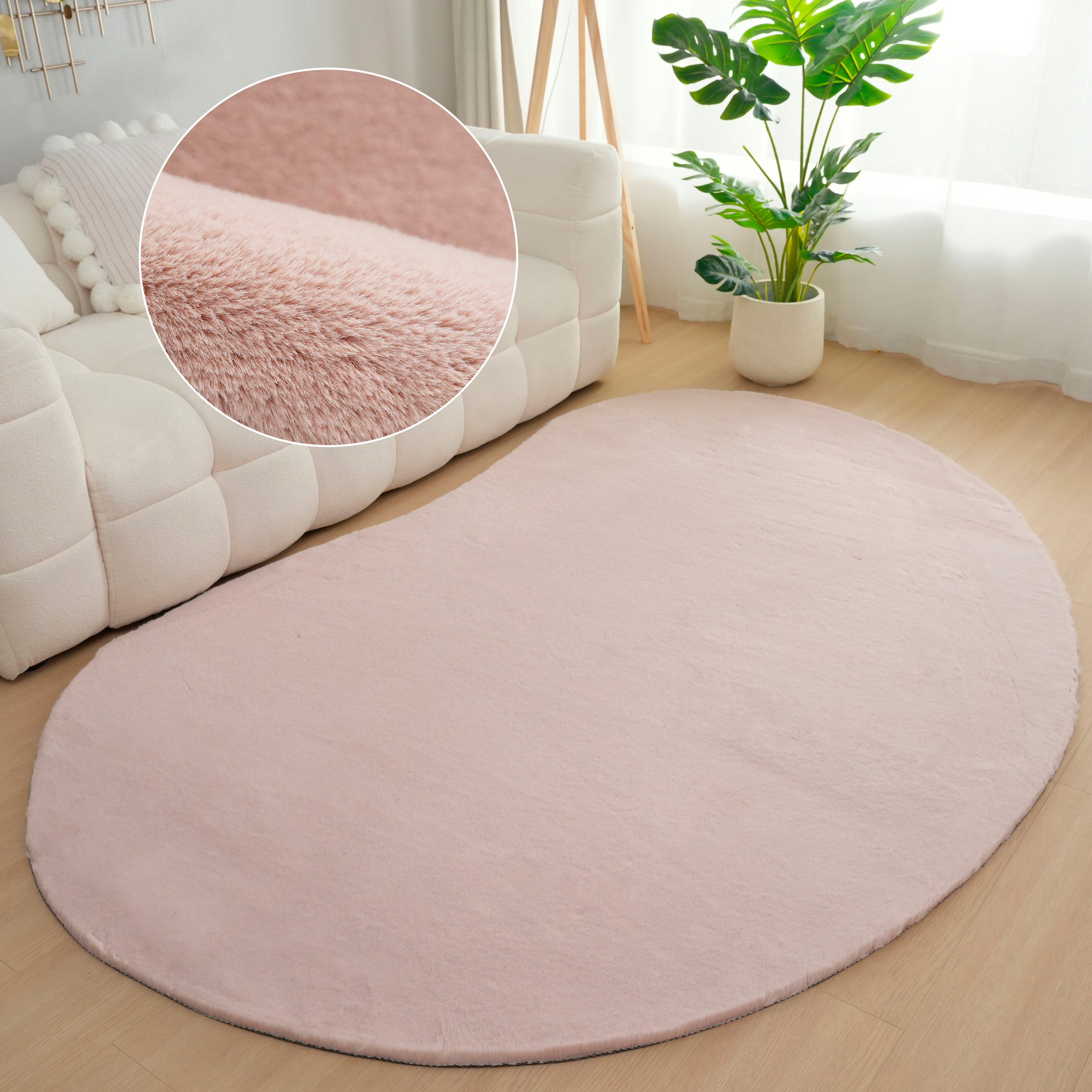Bruno Banani Hoogpolig vloerkleed Rabbit 2 Bean, kunstbont tapijt, modern, bijzondere vorm Konijnenbont-grip, microvezel, woonkamer, slaapkamer, eetkamer