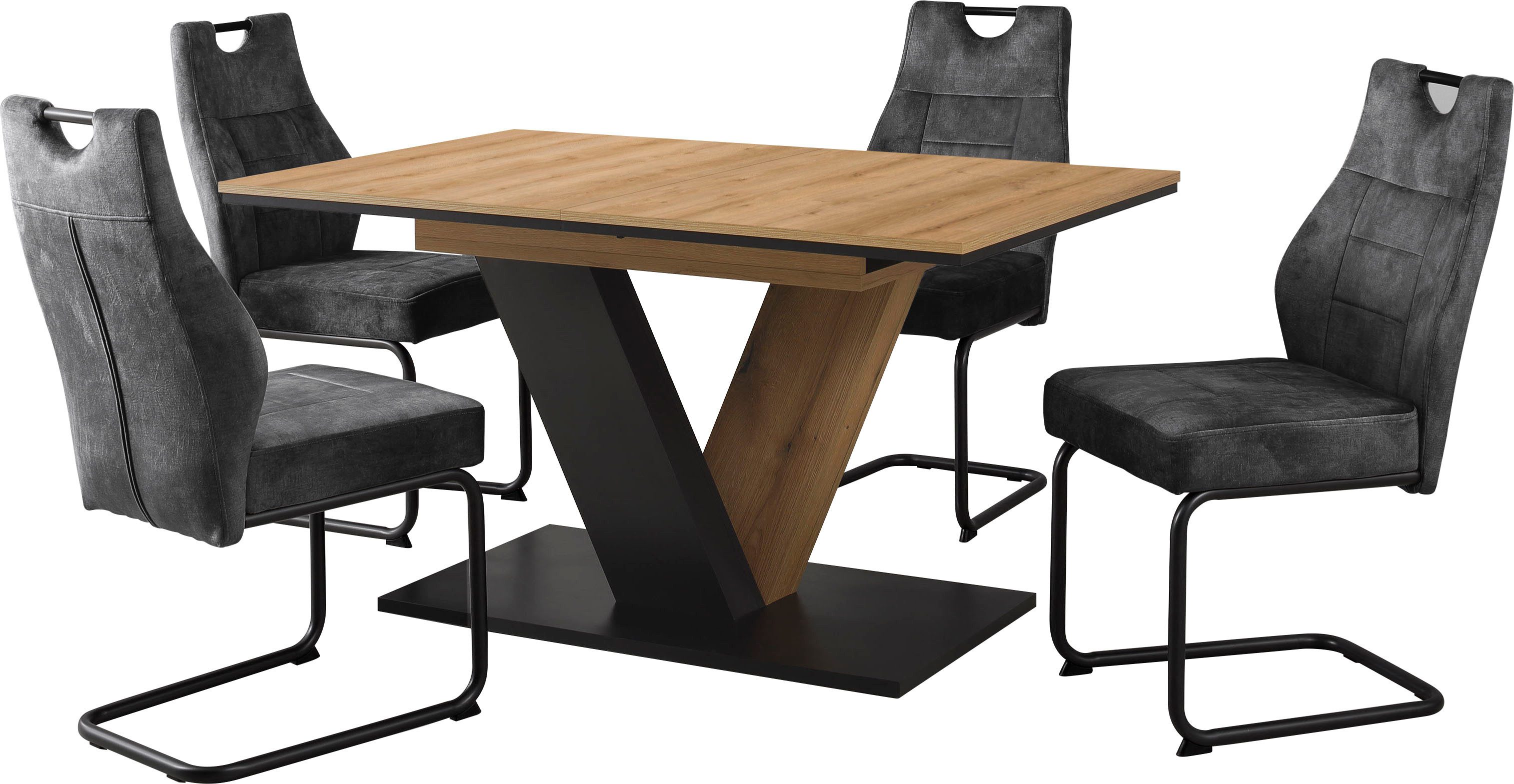 HELA Eethoek EMS tafel 140-180x90 cm uitschuifbaar, eettafel inclusief 4 stoelen (set, 5-delig)