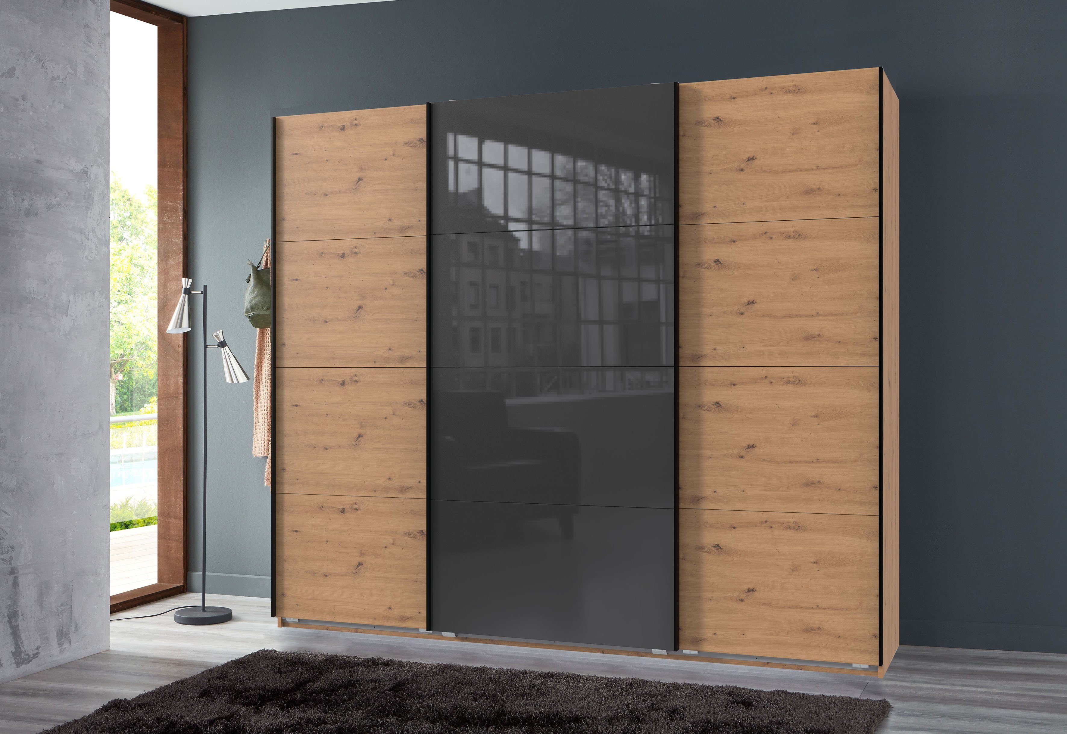 Wimex Zweefdeurkast Norderstedt Inclusief 2 stoffen dozen en 2 extra planken, met glasdeur