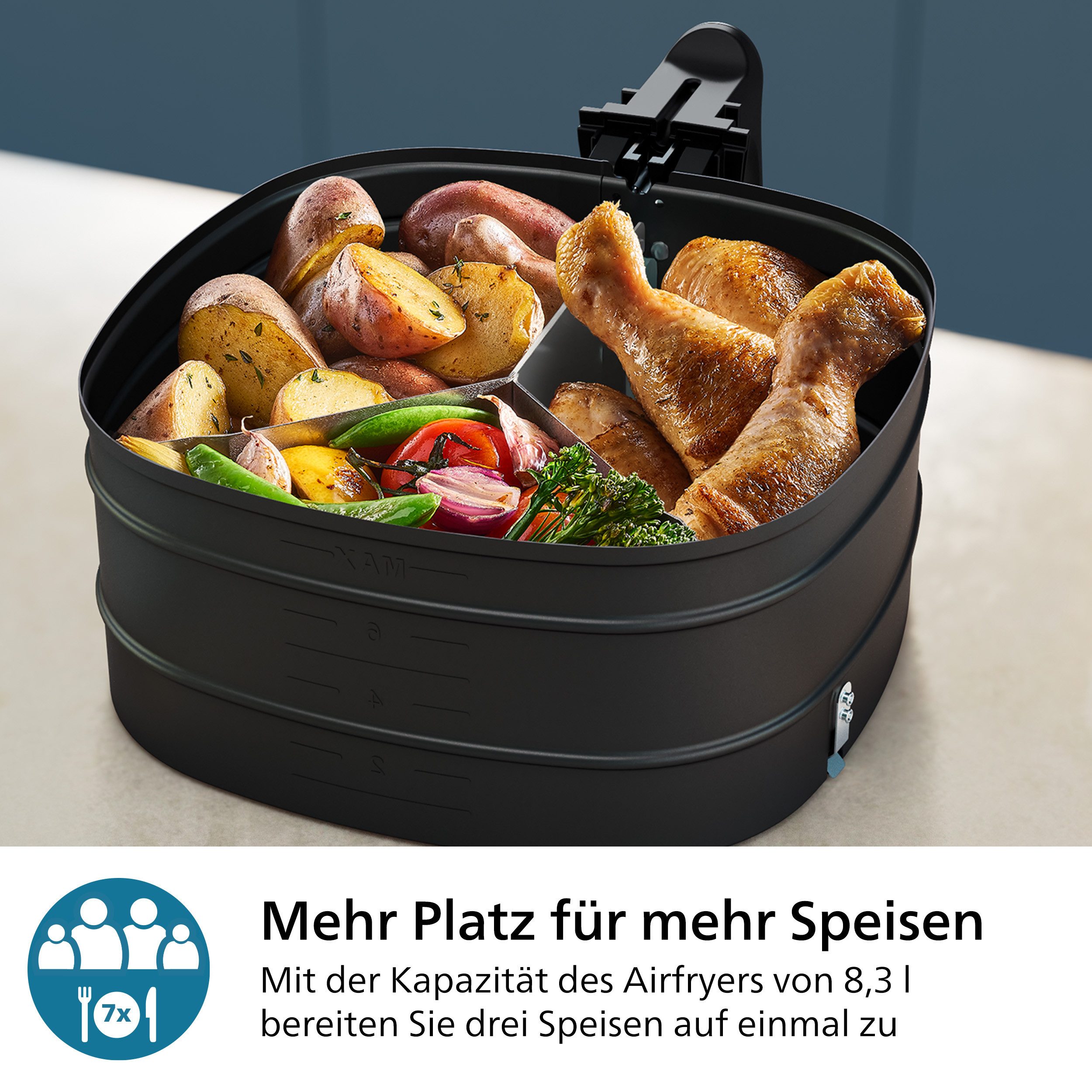 Philips Frituurinzet HD9916/00, 3-voudige mandverdeler Airfryer accessoire compatibel met philips airfryer combi 7000 series, vaatwasmachinebestendig