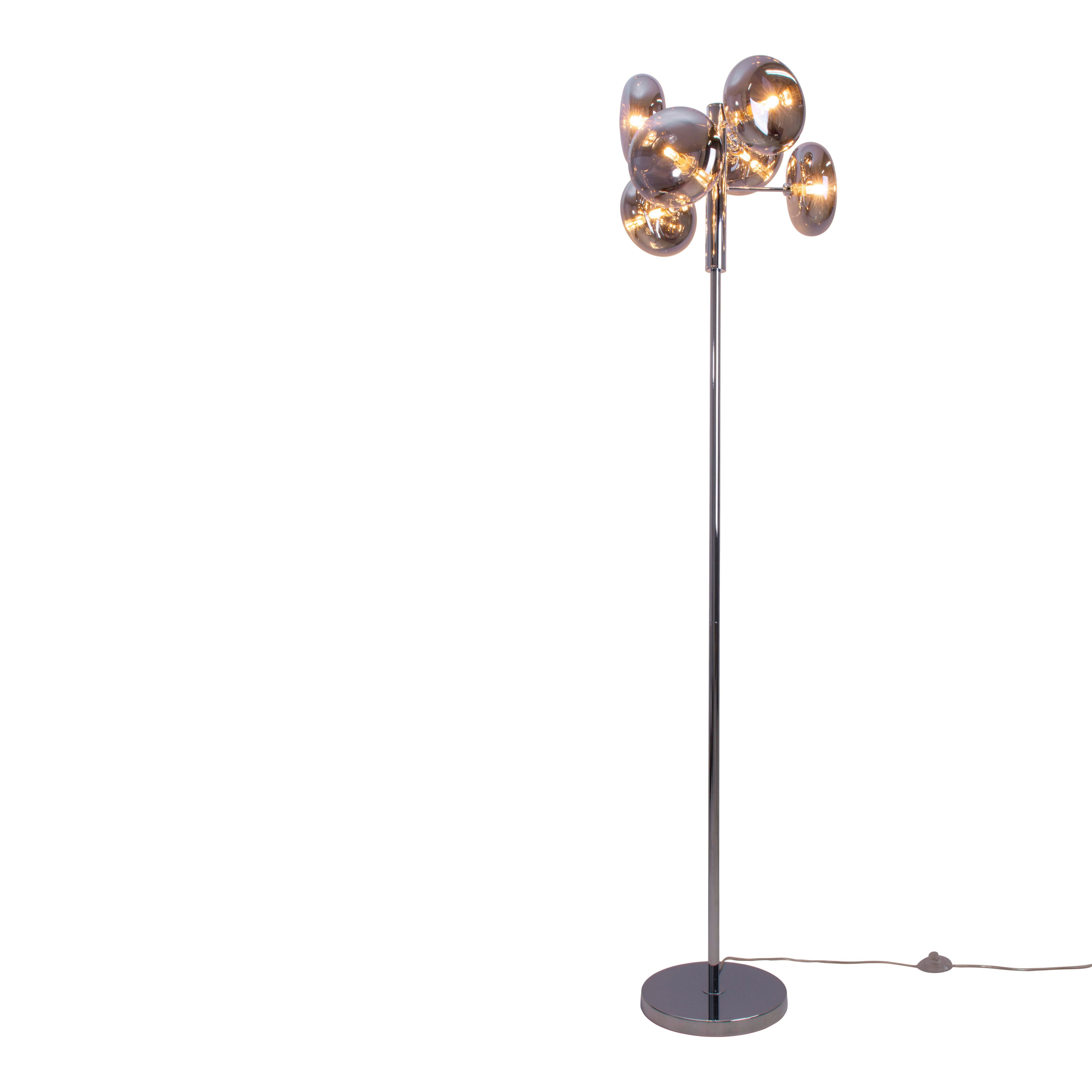 näve Staande lamp ORION 6-armig, g9, glazen kappen rook/chroom, toevoer 200cm met voetenschakelaar (1 stuk)