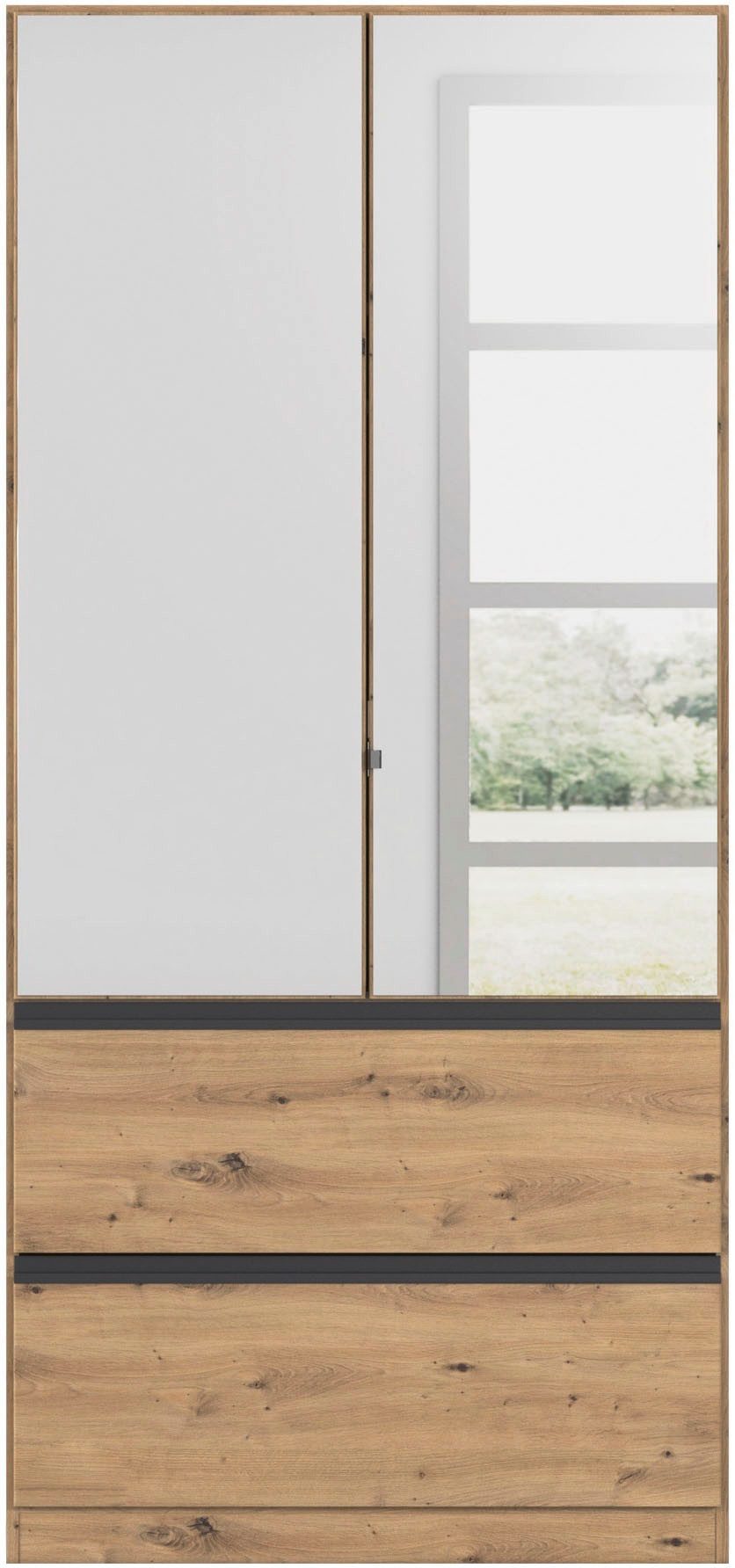 rauch Draaideurkast Kledingkast Kast Garderobe Wasmand COSTA in 3 Breedtes met spiegel, greeploos front en push-to-open functie made in germany