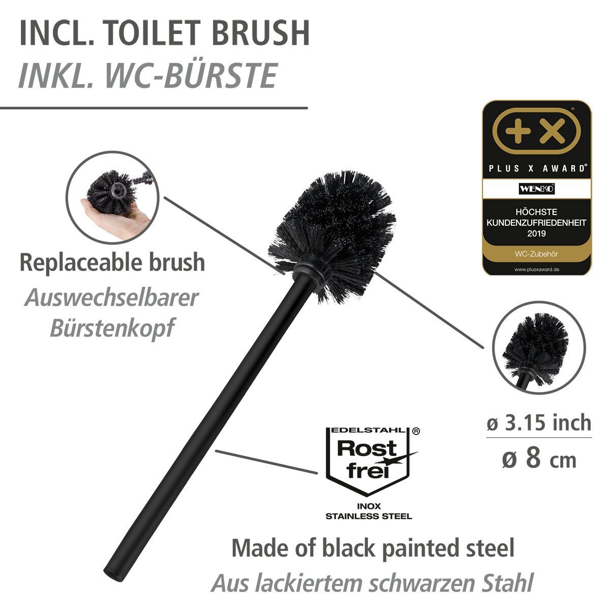 WENKO Toiletset Rivalta zwart, 3 in 1 staande set