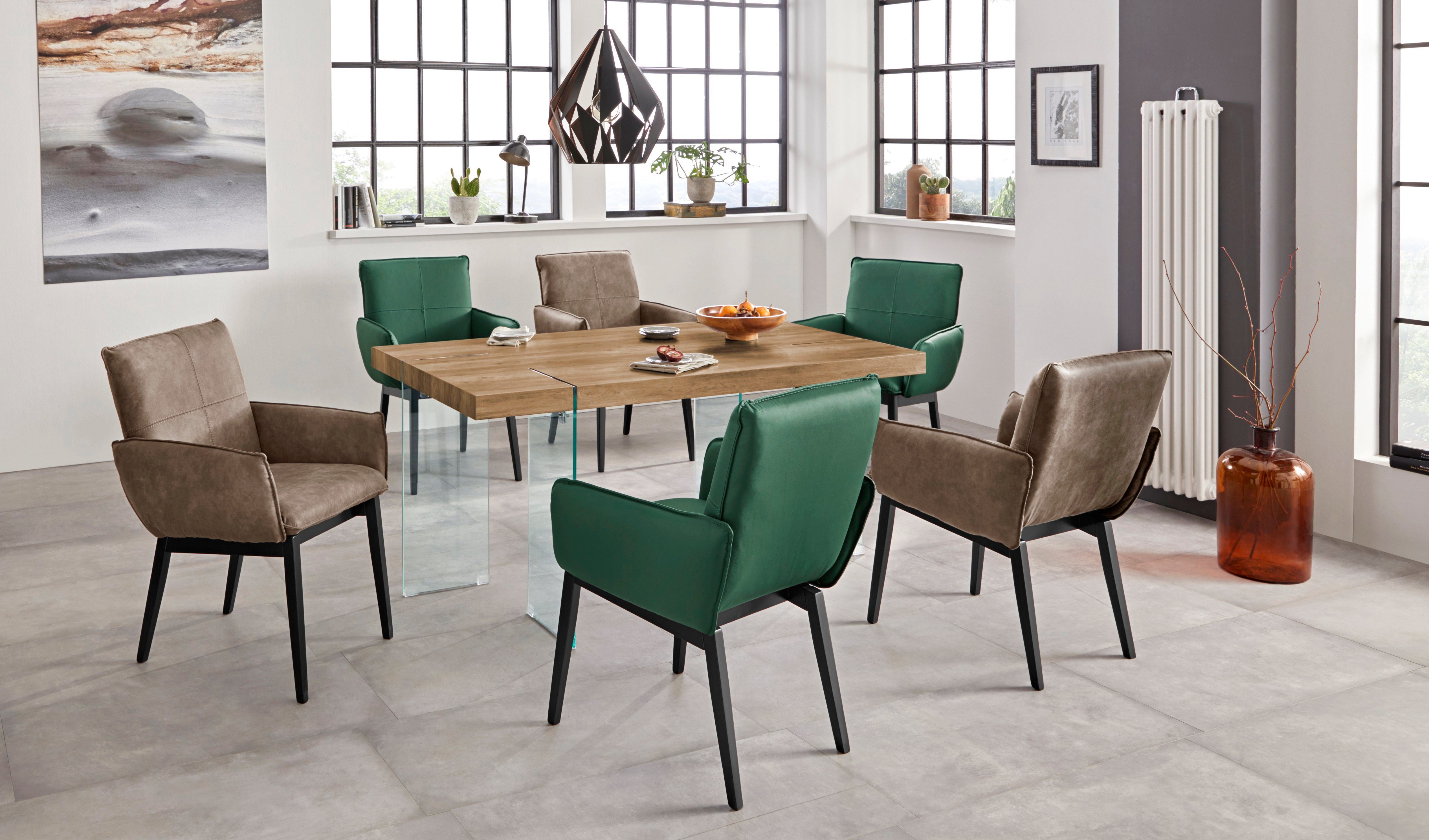 Home affaire Stoel met armleuningen Model 6 Bekleding van microvezel of leer, frame is beuken in zwart gelakt (2 stuks)