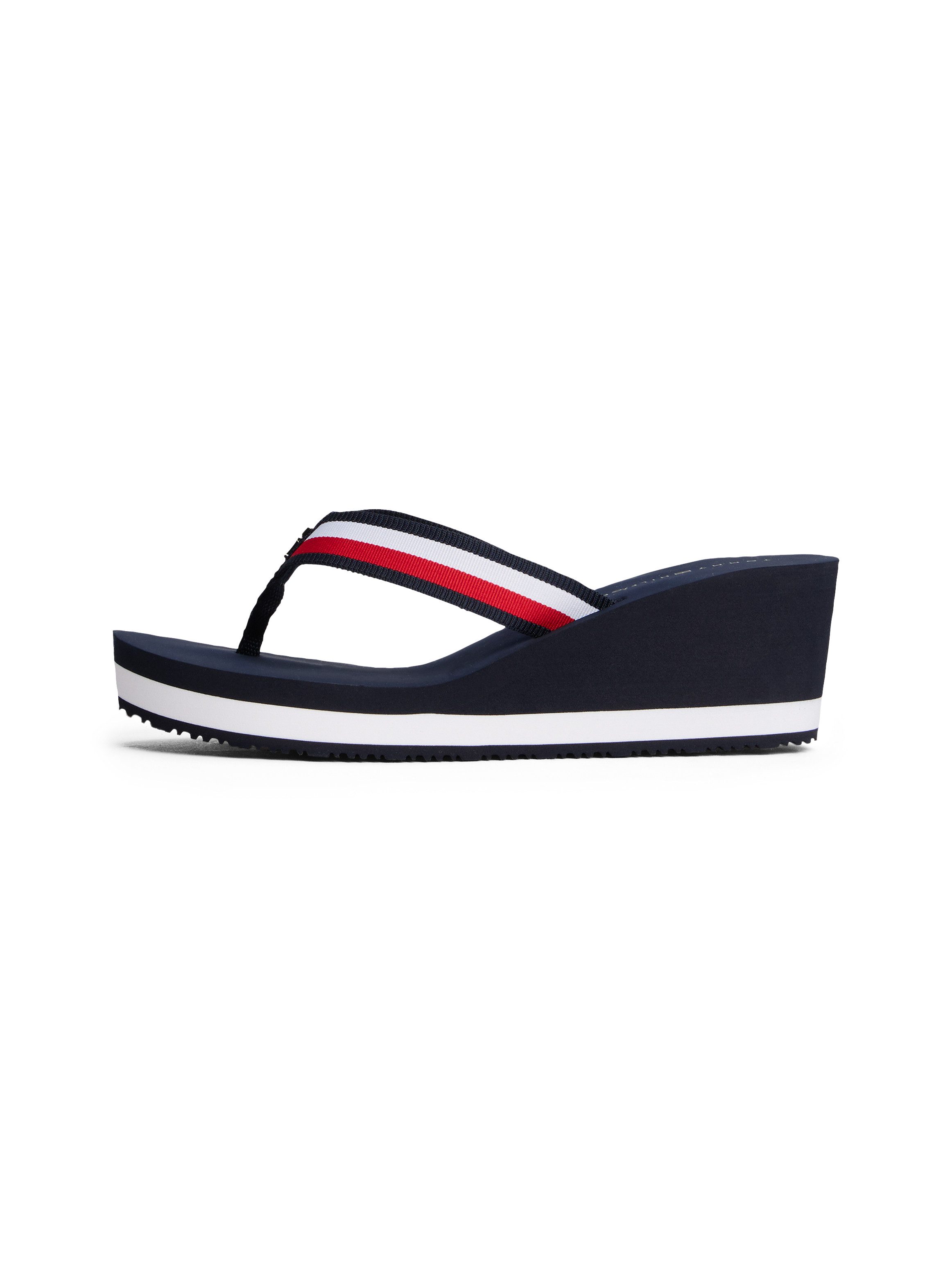 Tommy Hilfiger Dianets TH CORPORATE WEDGE BEACH SANDAL , wig hak, zomerschoen, teenslipper met gestreepte bandages