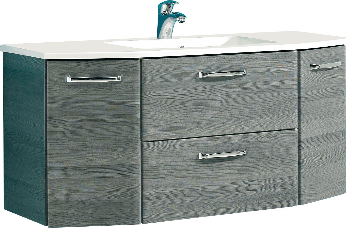 Saphir Wastafelonderkast Quickset wastafel, mineraalmarmer wastafel, 112 cm breed Onderkast met wasbak, inclusief deurdemper, grepen glanzend chroom