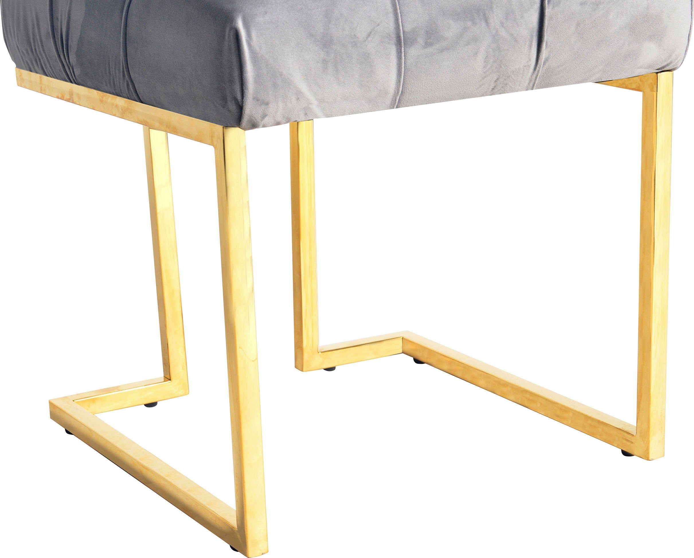 Kayoom Zithocker Kruk Rare, elegante uitstraling door goudkleurige frame hoekig, fluweelzacht, doorgestikt, met sierknopen, edelstalen frame (1 stuk)