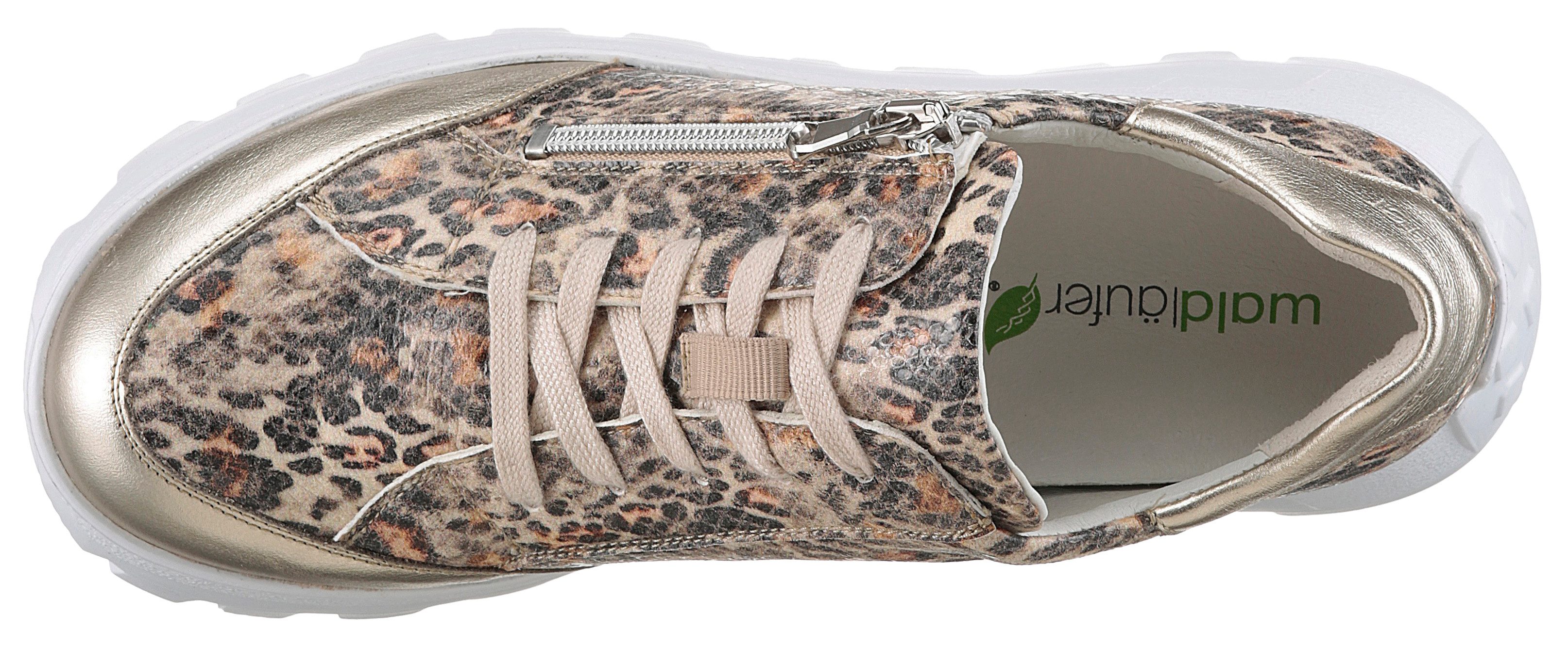 Waldläufer Plateausneakers H-AJALA , vrijetijdsschoen, lage schoen, veterschoen in leoprint, comfortwijdte h