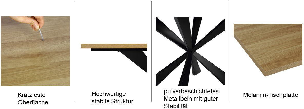 Home affaire Eettafel Soyans moderne spiderframe, in vier breedtes, melaminehars gecoat