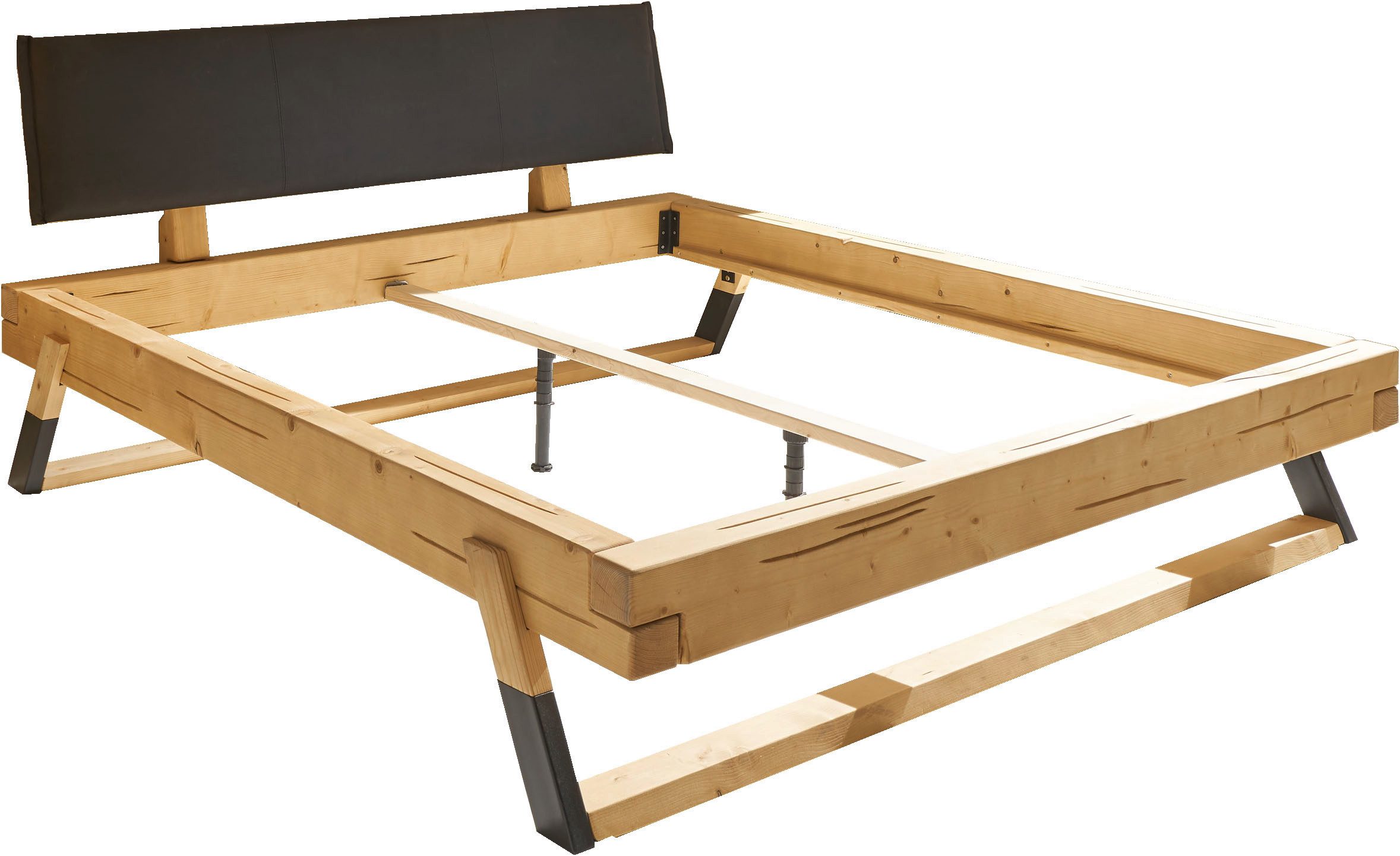 Schlafkontor Bedframe Lobia massief houten bed, gestoffeerde hoofdeinde 180x200 cm, tweepersoonsbed in natuurlijk vurenhout