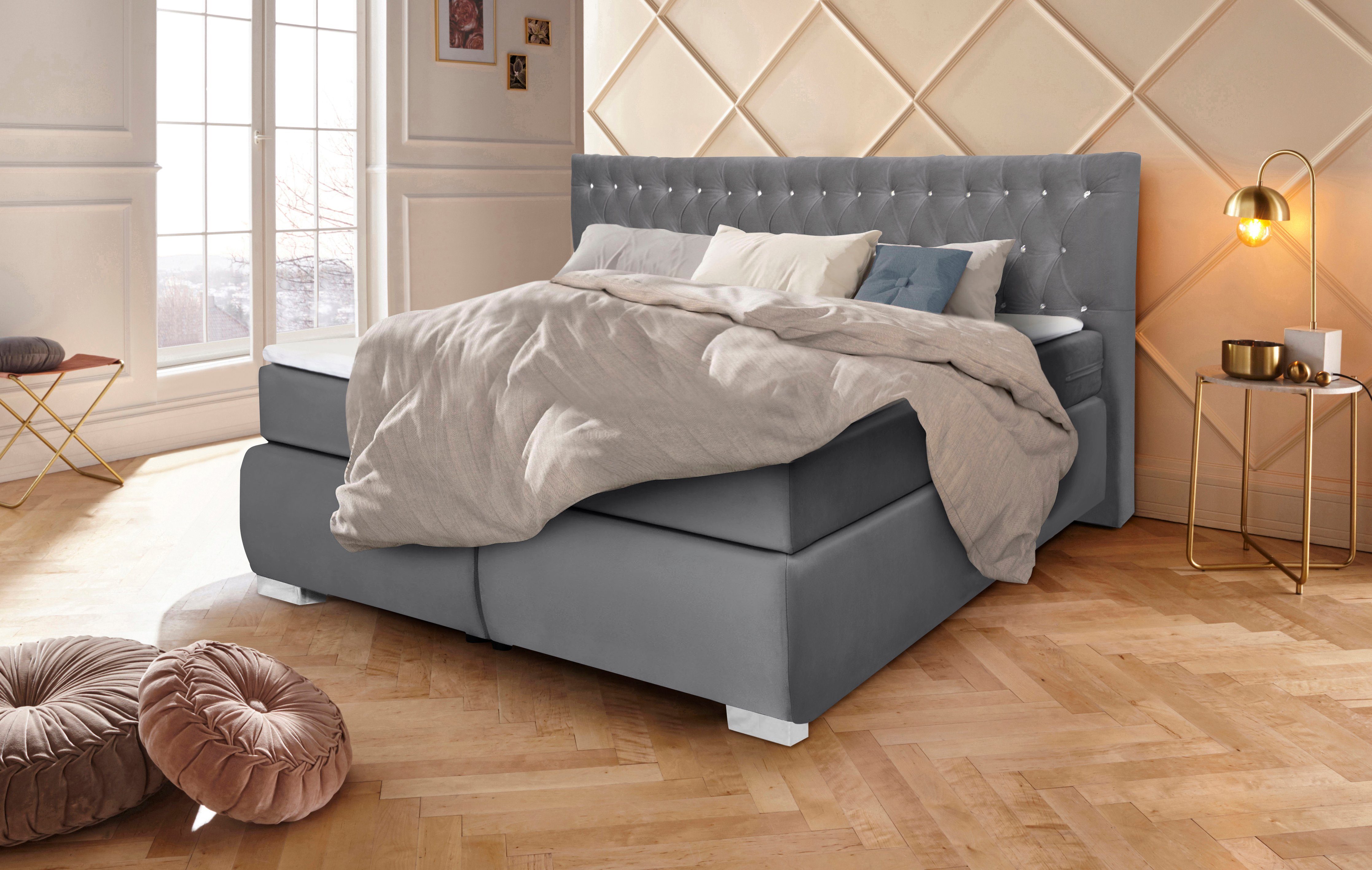 Leonique Boxspring Rumba Pocketveringsmatras in hardheid 3, in 4 breedten, incl. topmatras boxsprings grijs