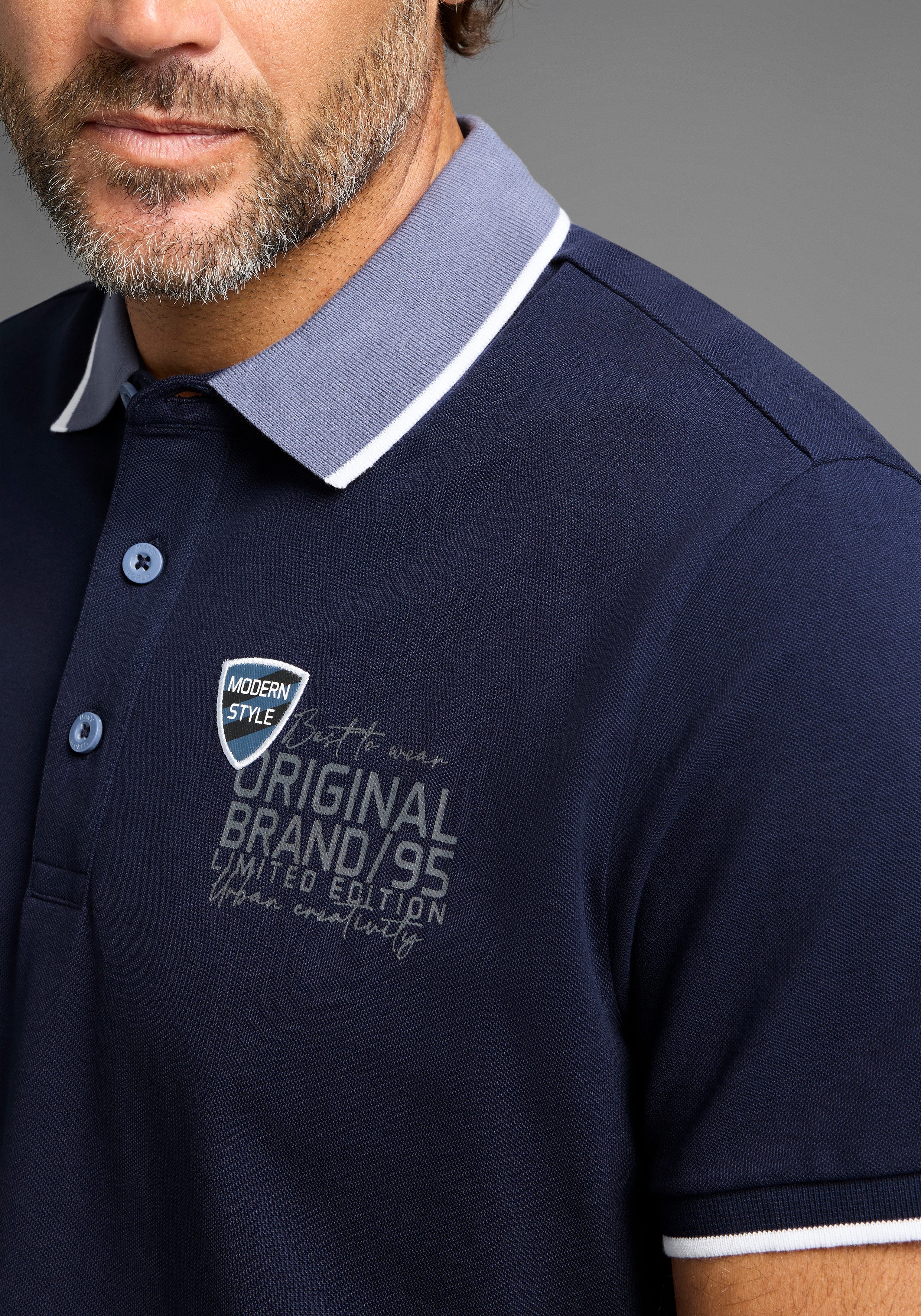 Man's World Poloshirt met borstprint, gemêleerd materiaal