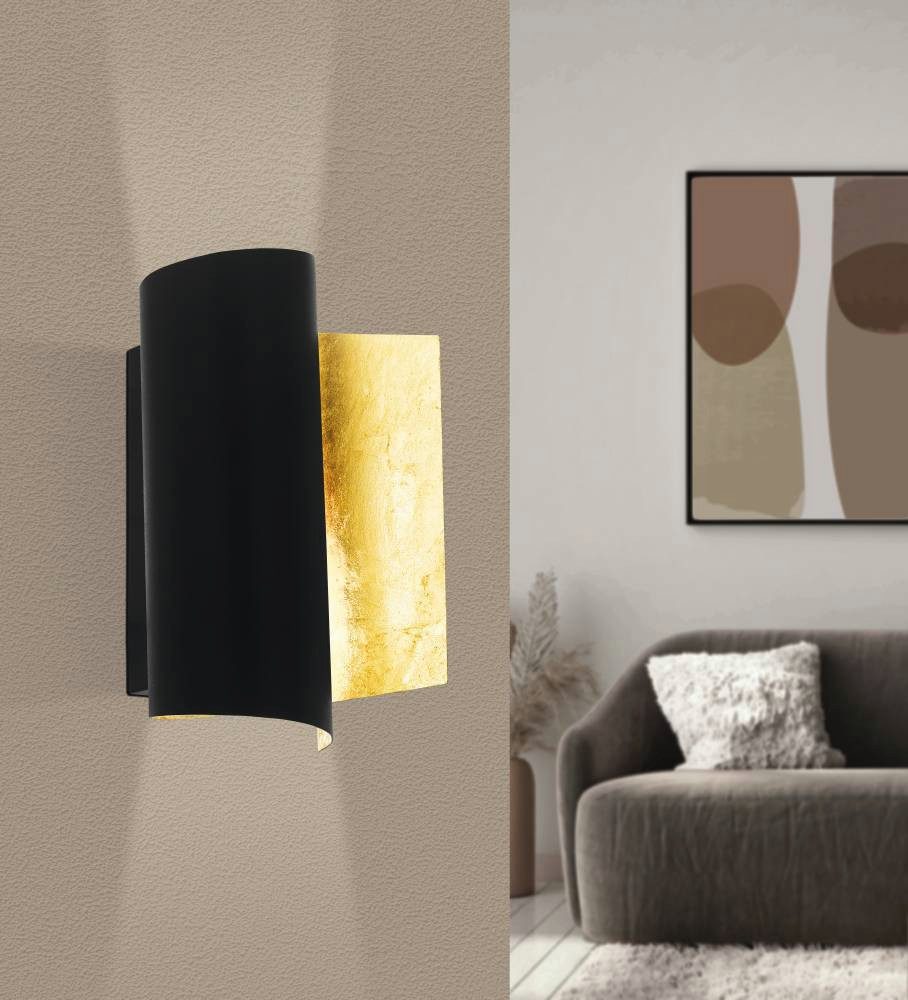 EGLO Wandlamp FALICETTO wandlamp, zwart-goud, metaal, excl. lichtbron E27 Hallamp, Woonkamerlamp, Industrieel, ingedraaid, 16x25x11,5cm (1 stuk)