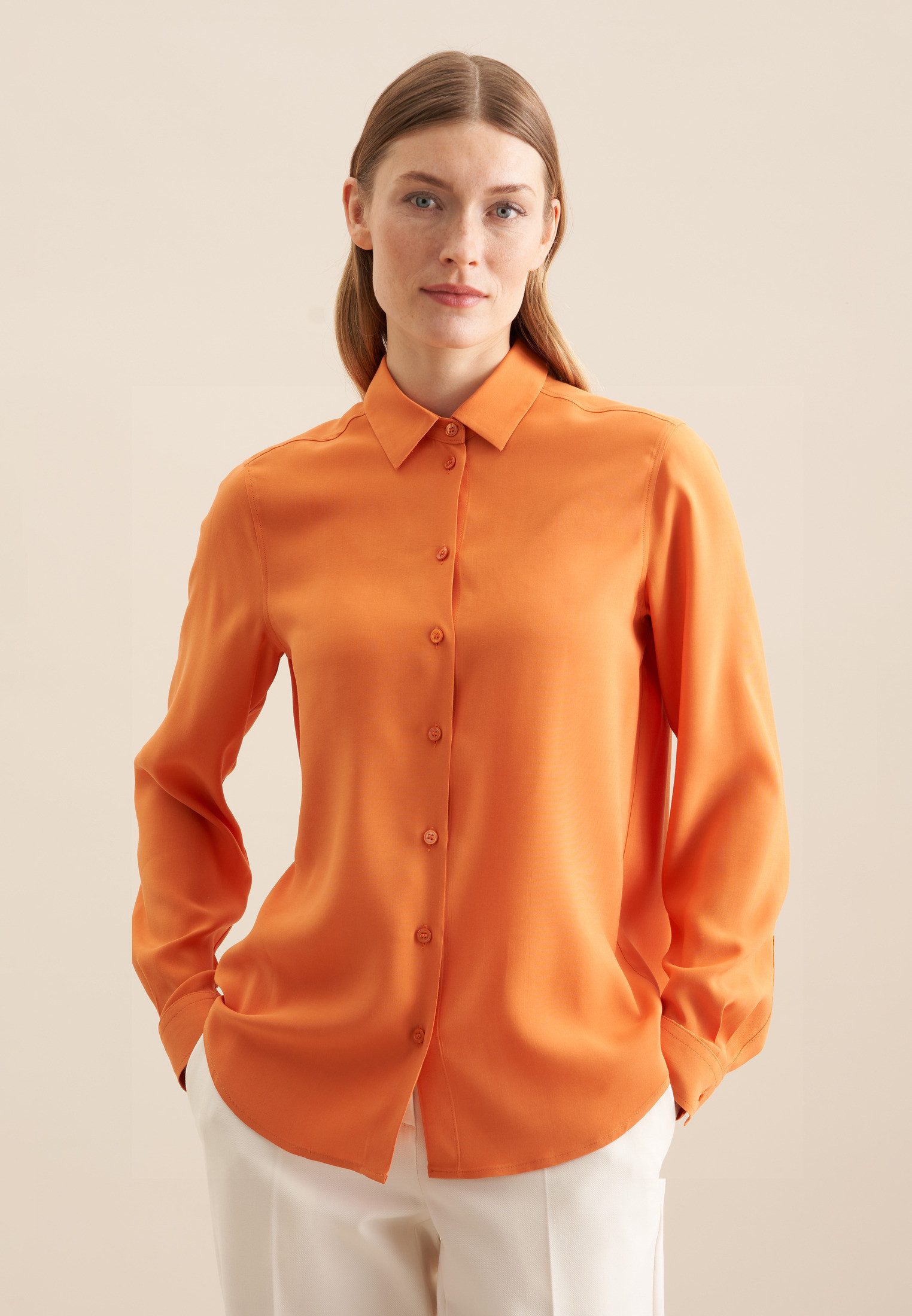 seidensticker Overhemdblouse Lange mouwen kraag uni dames lange blouses maat XS (34) oranje