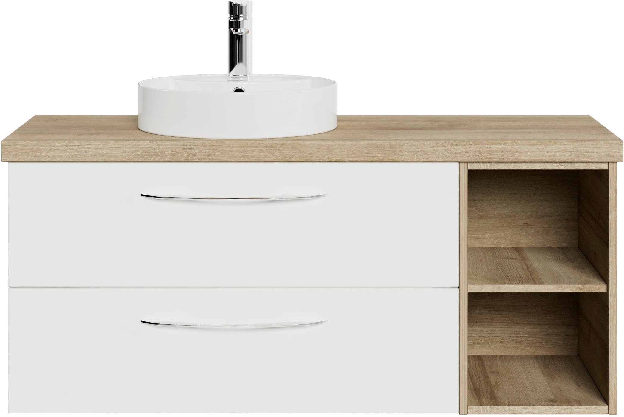 Saphir Wastafelonderkast Serie 4035 keramieken opzetwasbak met onderkast, 118 cm breed wastafelmeubels wit