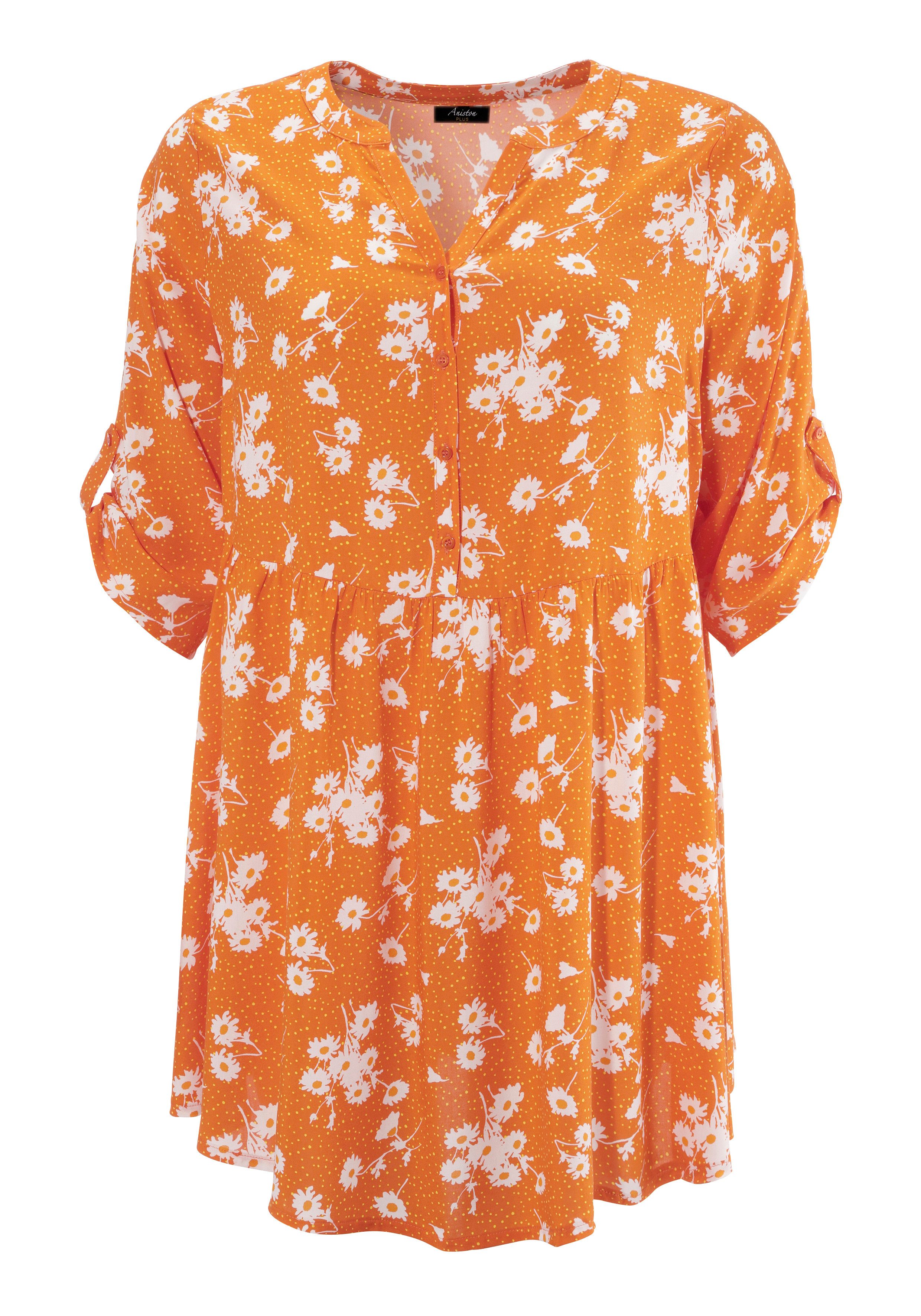 Aniston PLUS Lange blouse met bloemen en kleine stippen bedrukt - nieuwe collectie