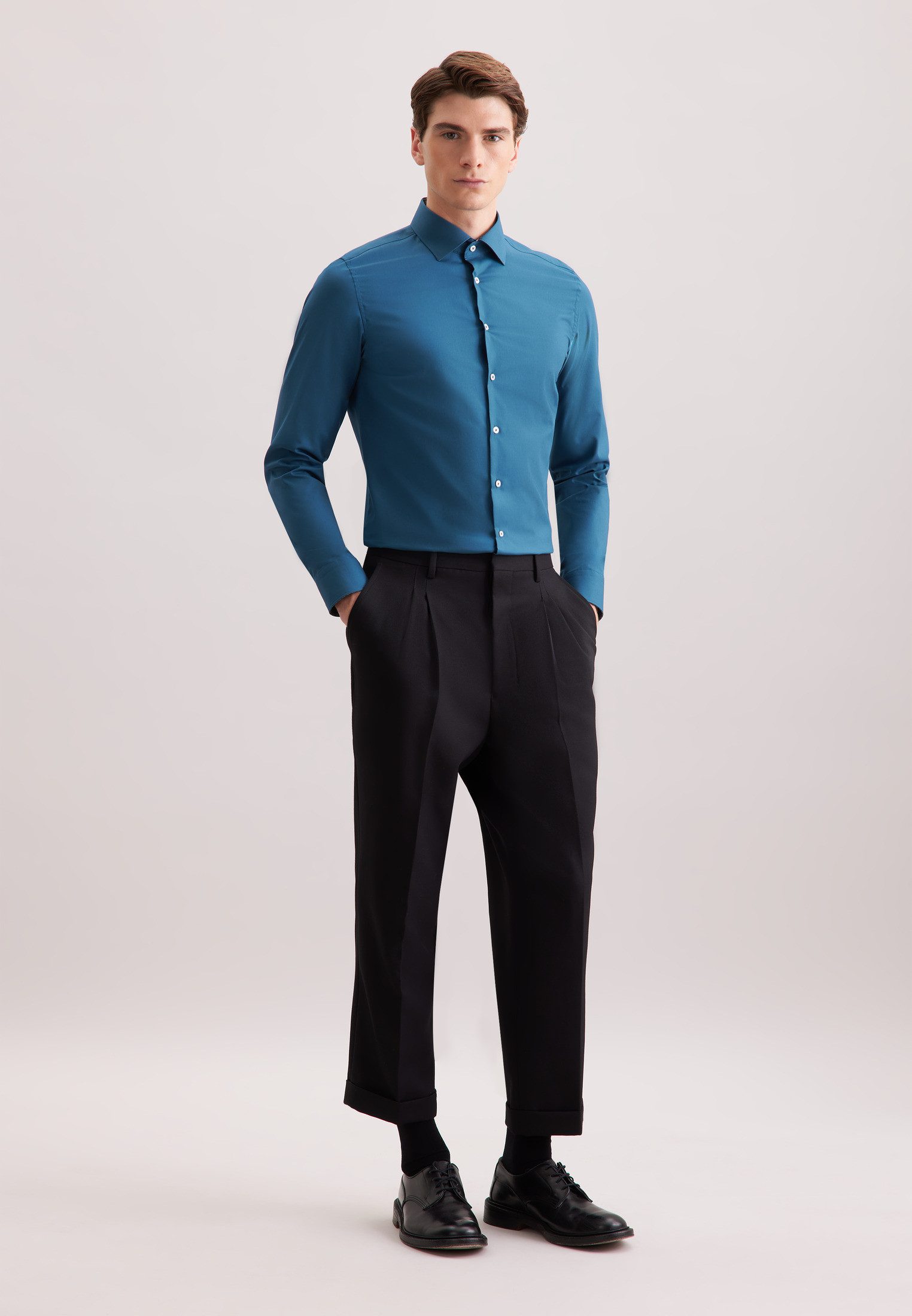 seidensticker Businessoverhemd Zwarte roos Slim 1/1 Kent kraag uni