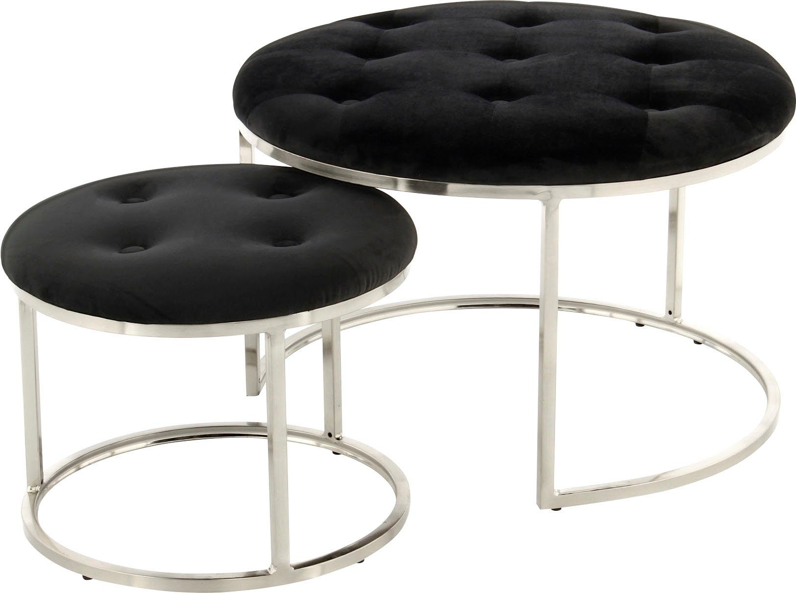 Kayoom Zithocker Kruk Myla 2-delige set, praktisch in elkaar schuifbaar in elkaar schuifbaar, rond, doorgestikt, met sierknopen (set, 2 stuks)