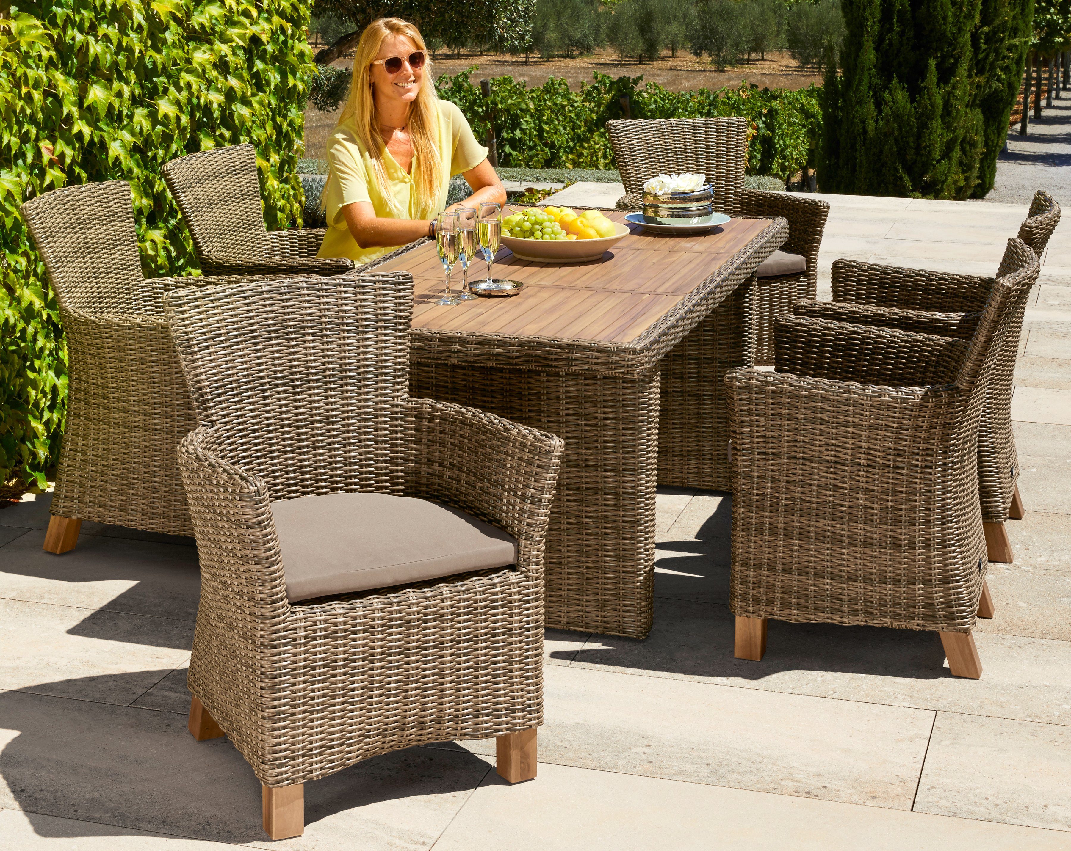 Tuinmeubelset Toskana, 13-dlg., 6 fauteuils, tafel 185x90 cm, poly-rotan- acacia