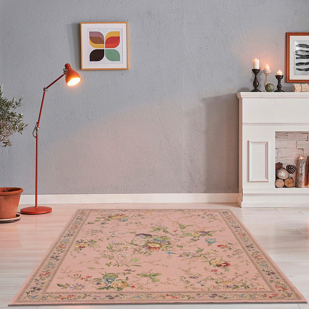 THEKO Vloerkleed Flomi Sagrini Platweefsel, pastelkleuren, bloemendessin