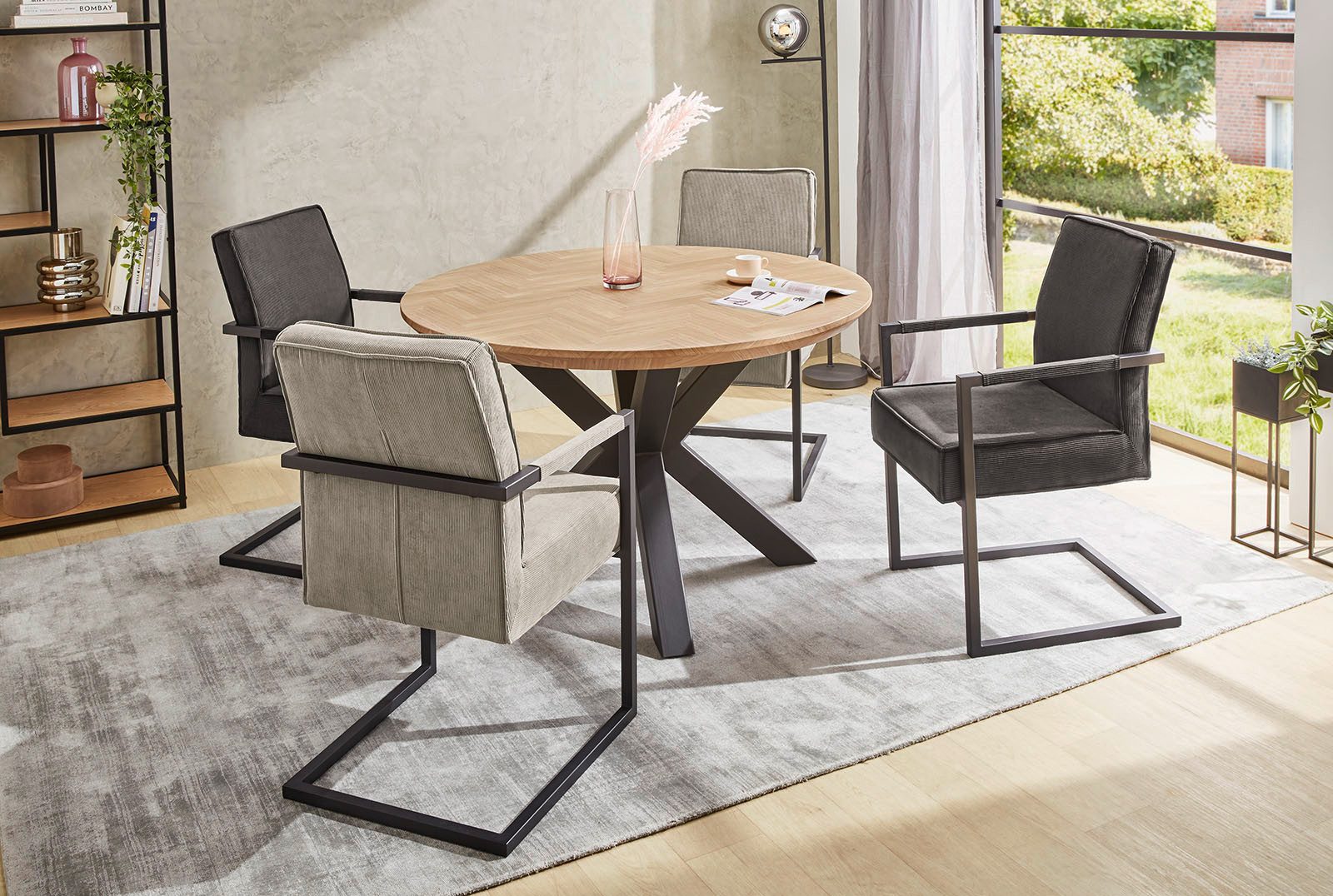 Jockenhöfer Gruppe Eettafel OAKLAND rond, 120 cm ø, parketlook, metalen onderstel eettafels bruin