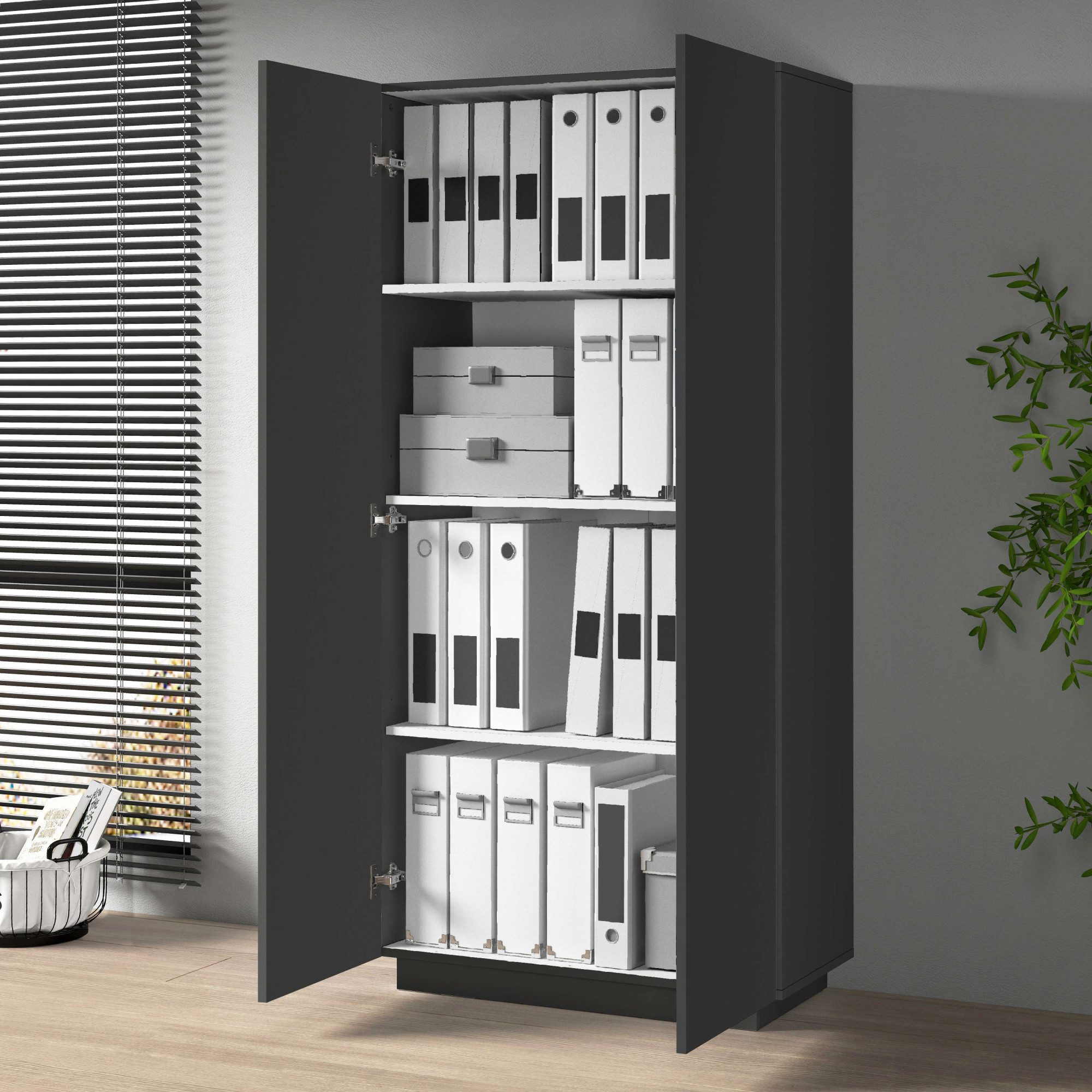 INOSIGN Archiefkast Essential, Multifunctionele kast, Bureaukast met 2 deuren & verstelbare legplanken, hoogte 86 of 166 cm, made in italy