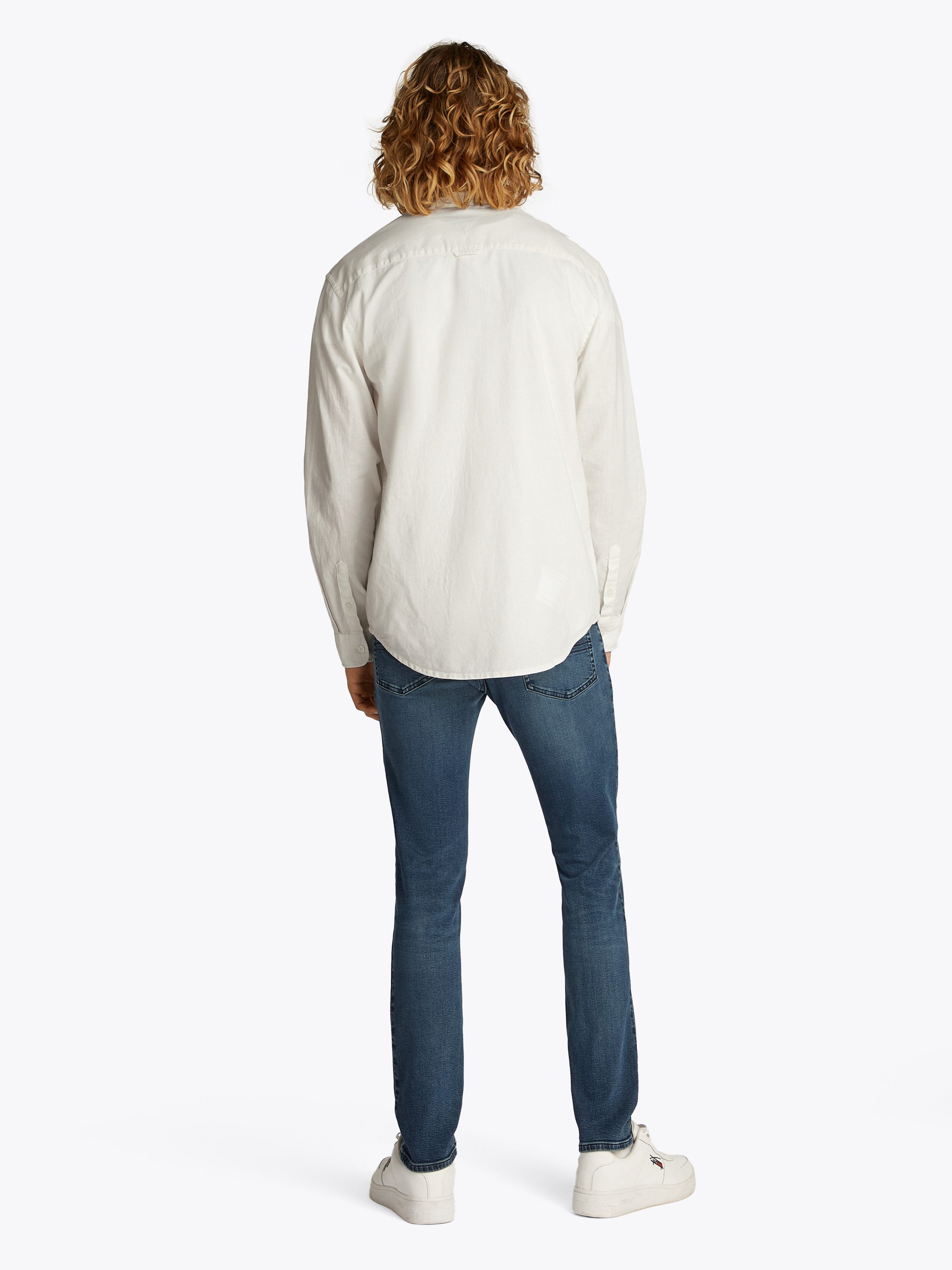 TOMMY JEANS Overhemd met lange mouwen TJM LINEN MIX BAND COLLAR SHIRT