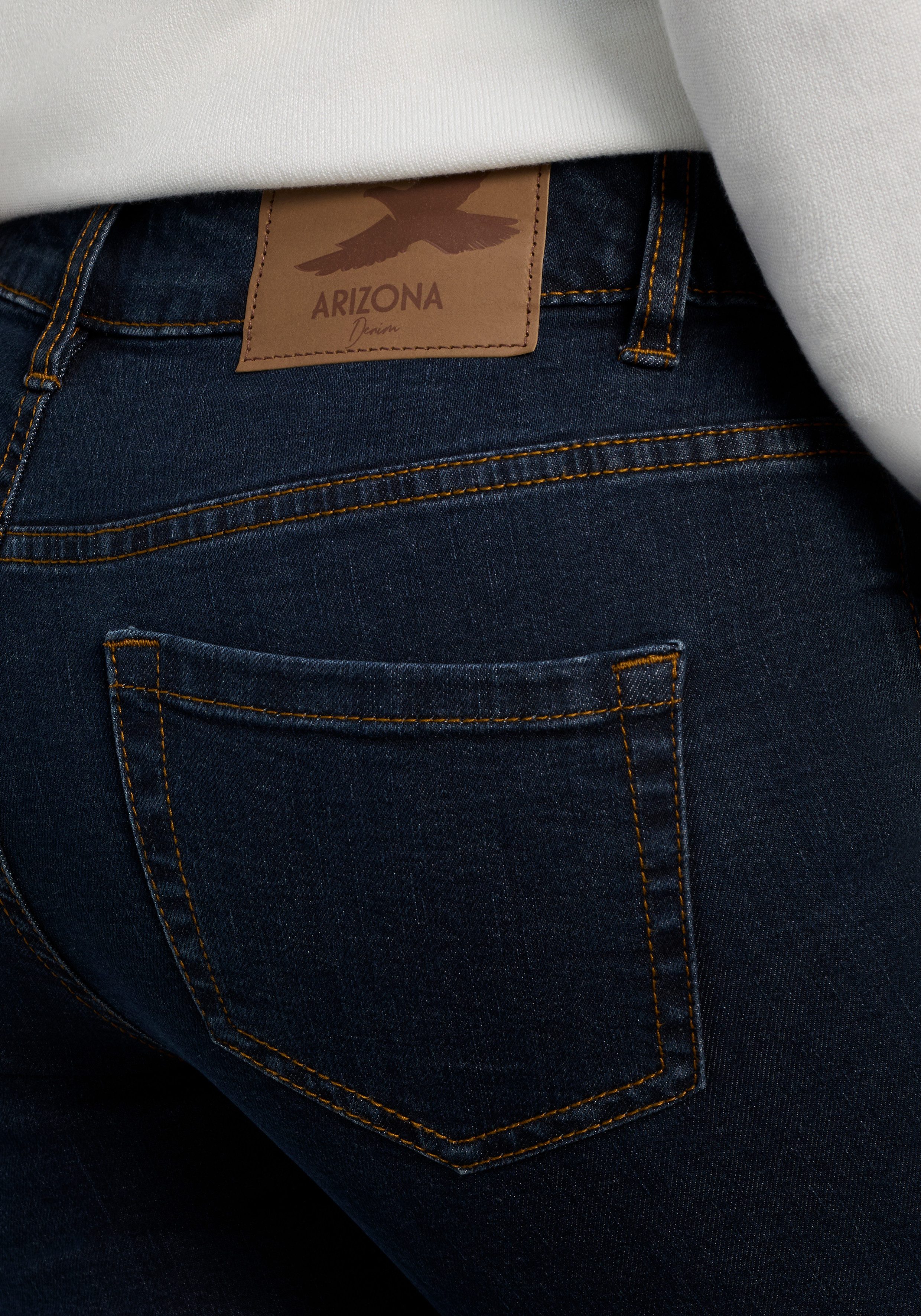 Arizona Slim fit jeans Tailleband met zij-elastiek inzet smalle pasvorm, skinny jeans, used-wassing, hoge taille