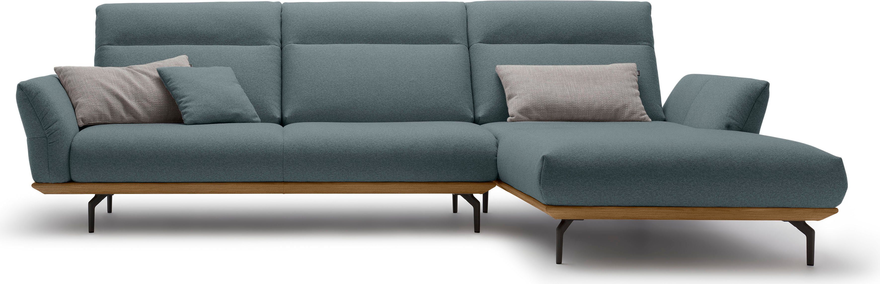 huelsta sofa hoekbank hs.460 sokkel in walnotenhout, onderstel in umbra grijs, breedte 318 cm blauw